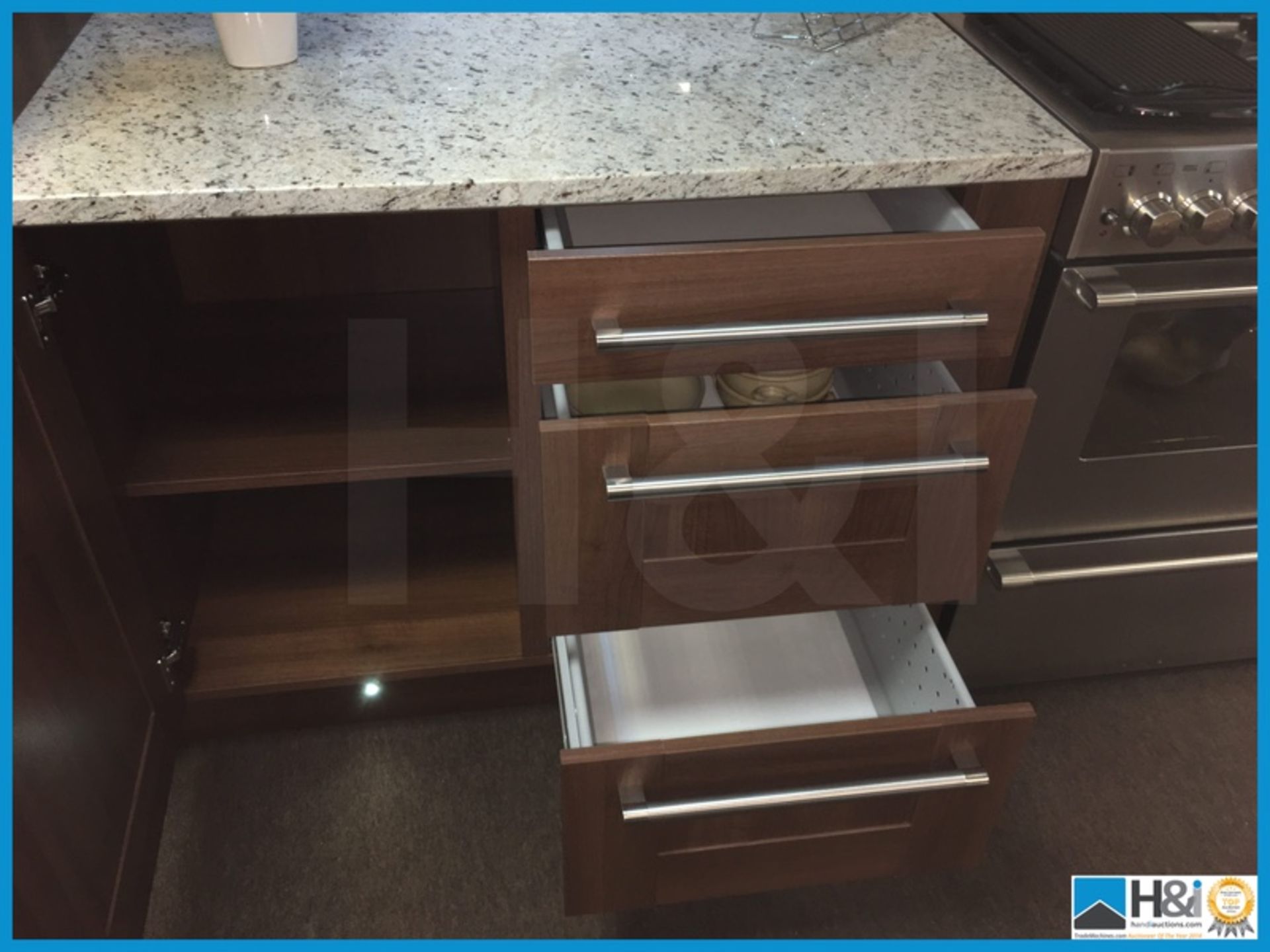 Stunning American black walnut finish display kitchen with integrated LED lighting and - Image 9 of 13