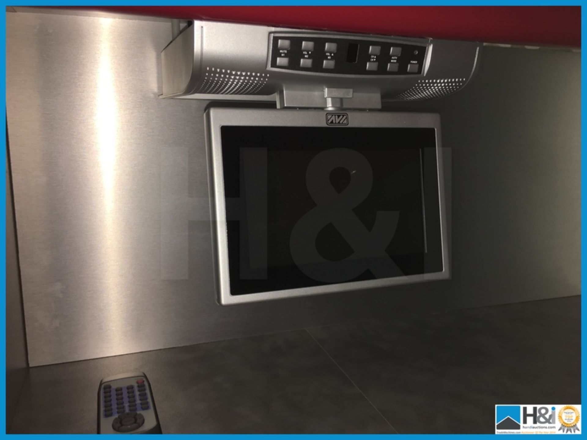 Red, silver and black display kitchen comprising tambour front storage unit, silver worktop and - Image 7 of 7