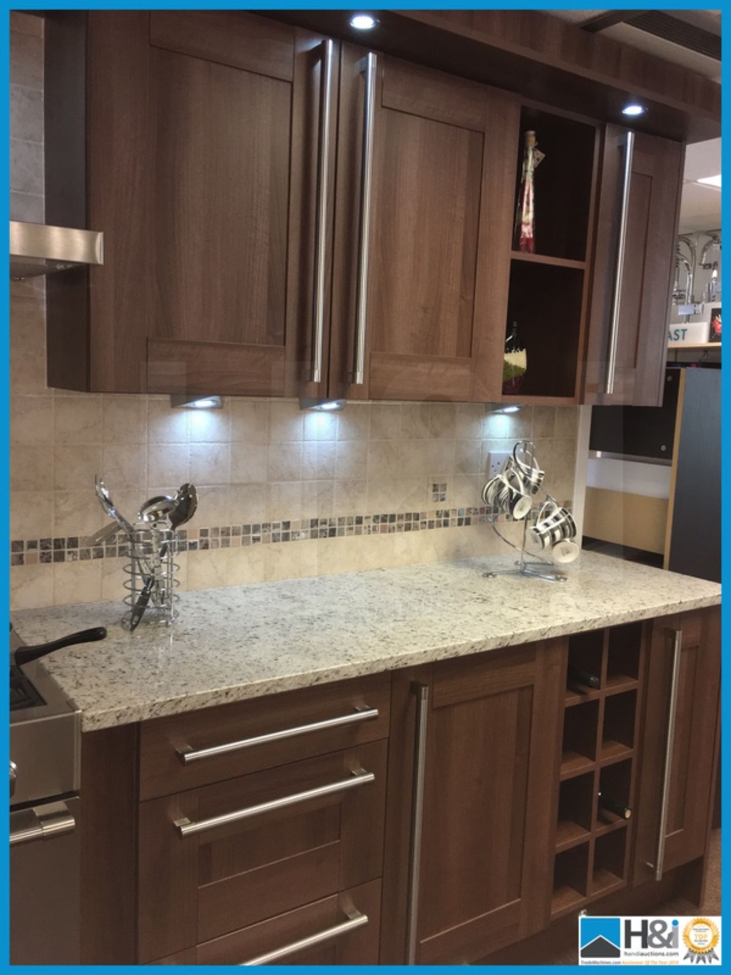 Stunning American black walnut finish display kitchen with integrated LED lighting and - Image 3 of 13