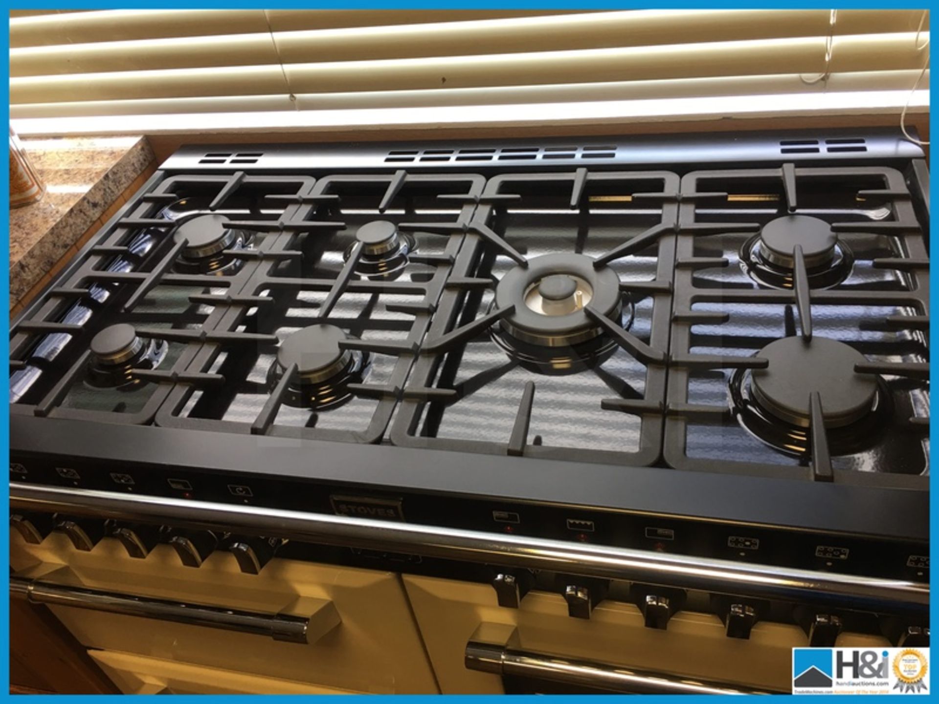 Stoves 1000mm wide double gas / electric oven with 7 gas rings and griddle. New and unused - Image 3 of 9