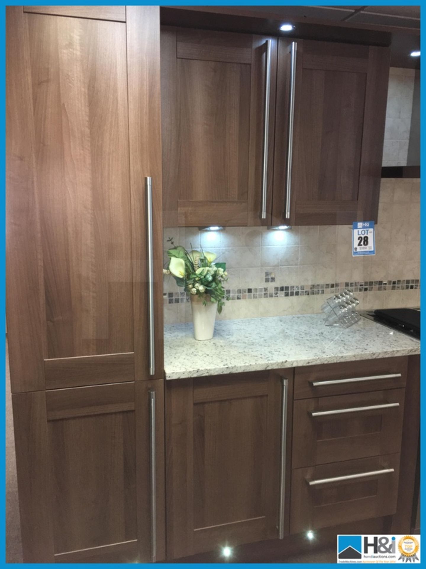 Stunning American black walnut finish display kitchen with integrated LED lighting and - Image 2 of 13