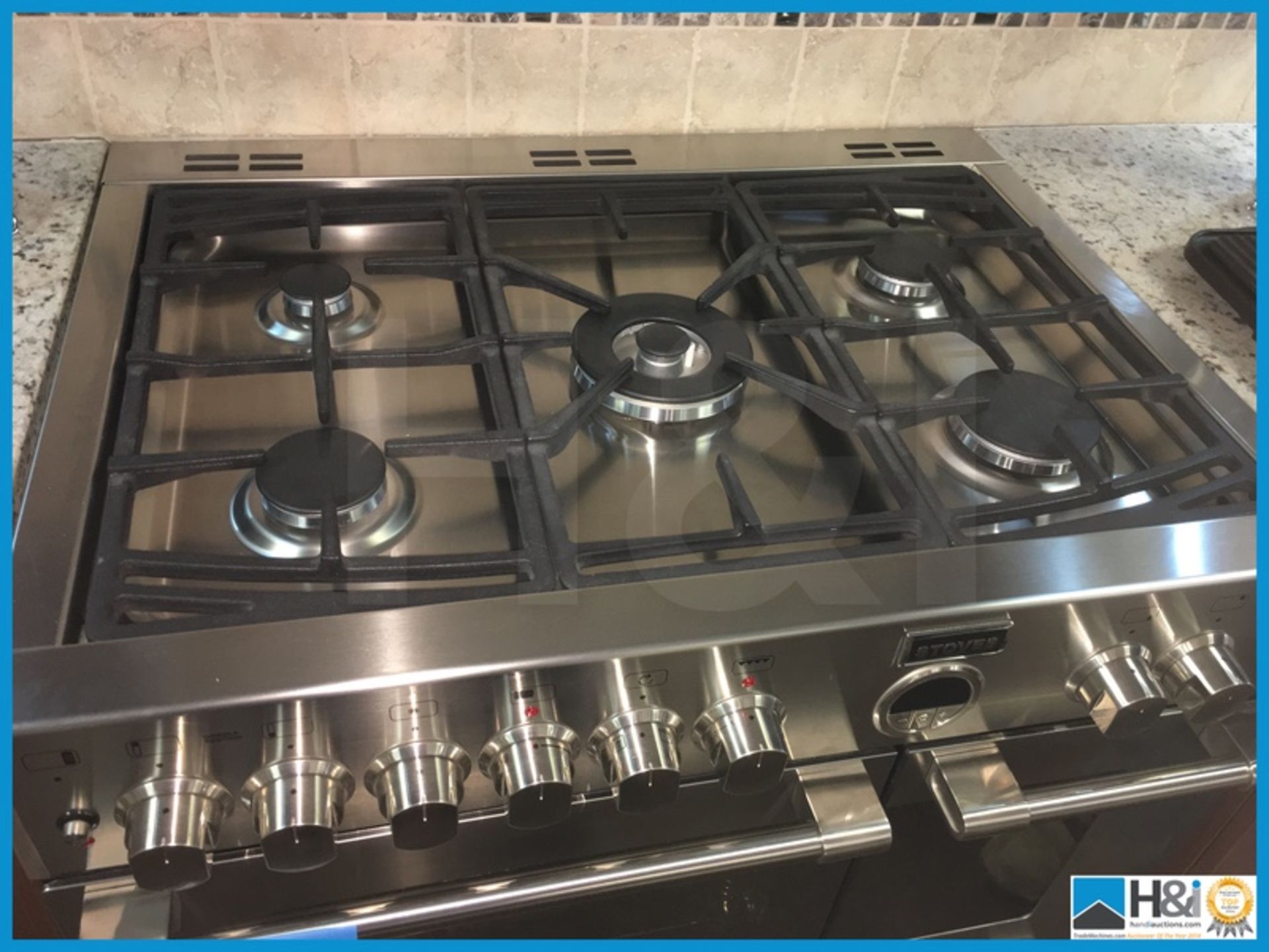 Stoves stainless steel double oven 800 wide with 5 gas burners and lower pan storage. Also - Image 2 of 7