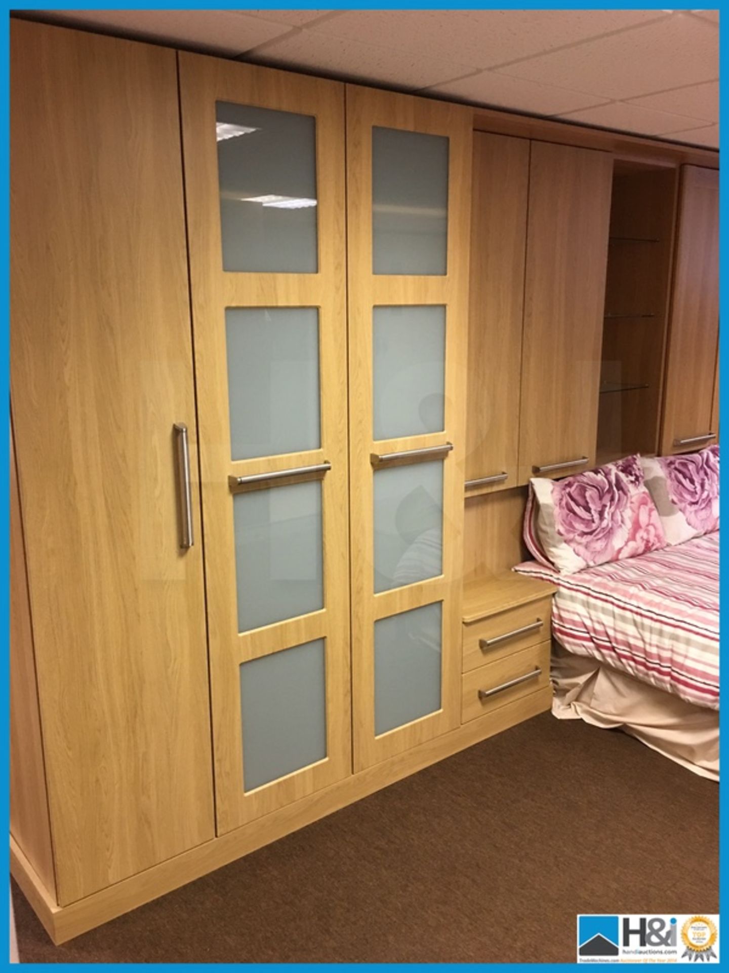 Large display bedroom wardrobe, storage and drawer units. Please note bed is display only. 5.4m - Image 3 of 9