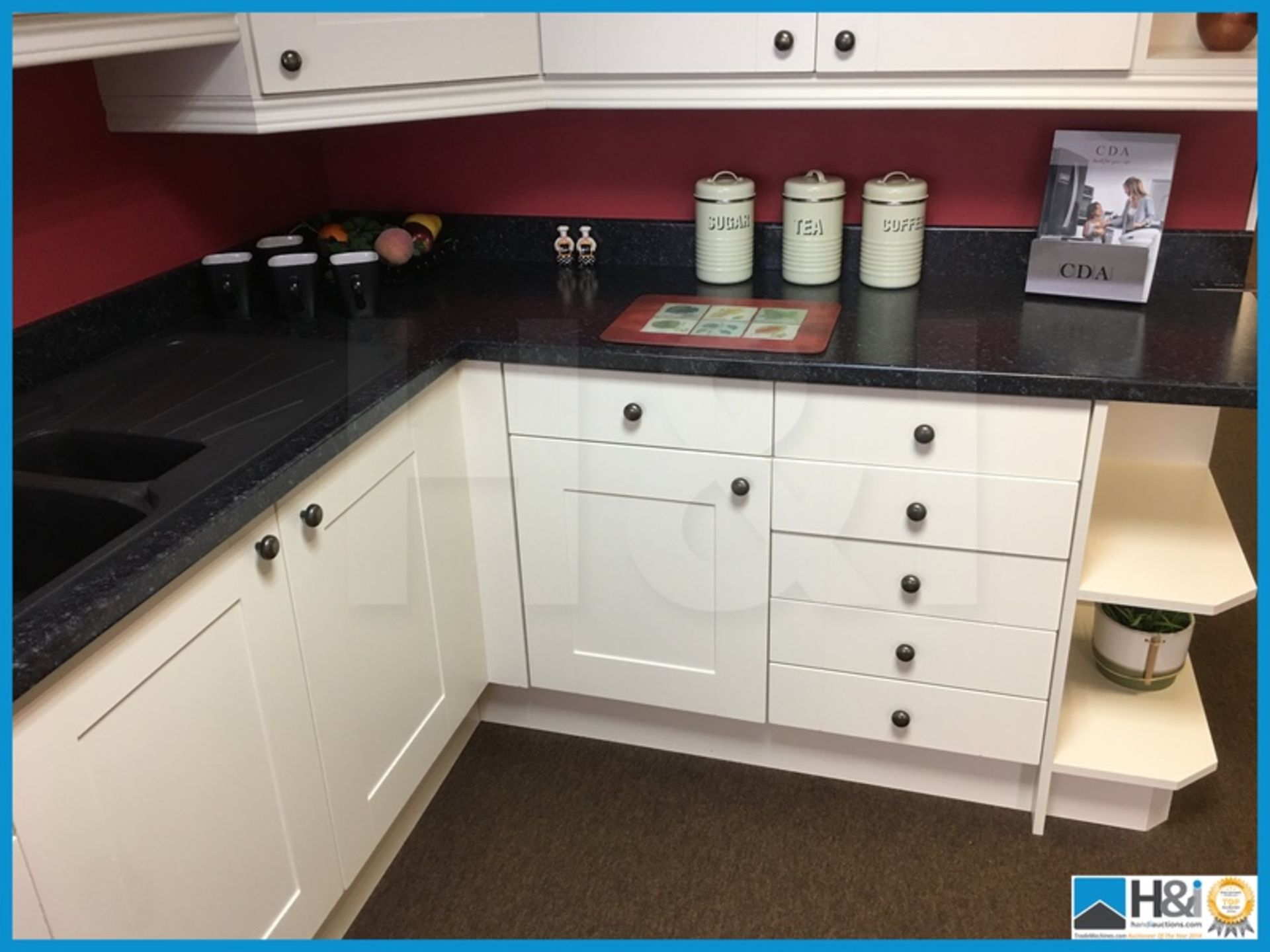 Beautiful white display kitchen compete with dark marble effect worktop, matching dark 1.5 bowl - Image 7 of 15