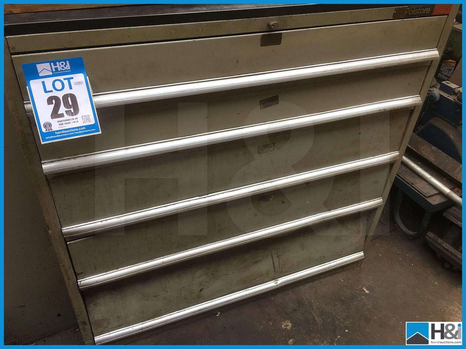 Metal Polstore roller bearing wide drawer unit with 5 drawers. 1100x750x1170. Excludes all