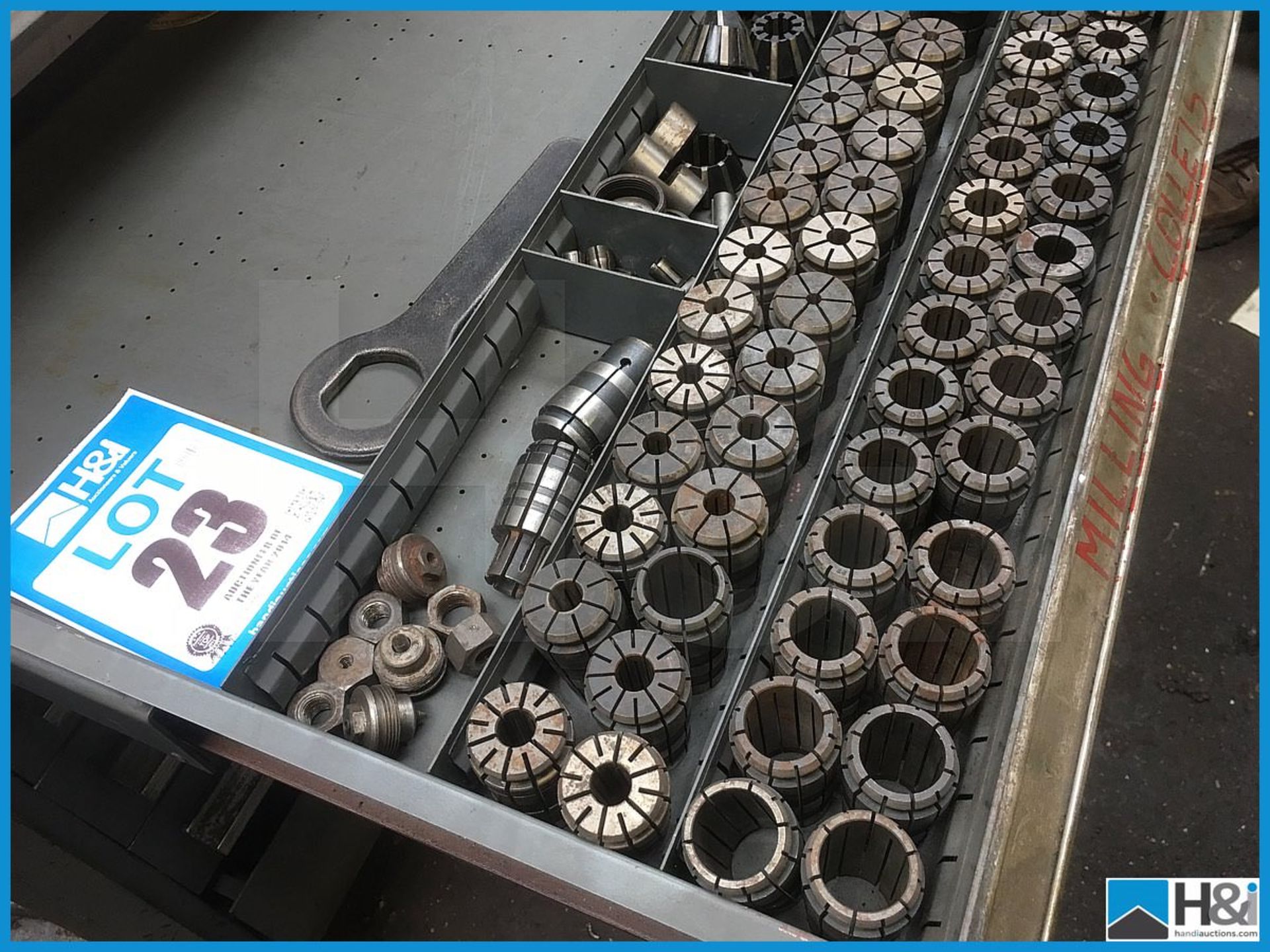 Quantity of assorted milling collets. Drawers not include Appraisal: Viewing Advised Serial No: NA - Image 2 of 3