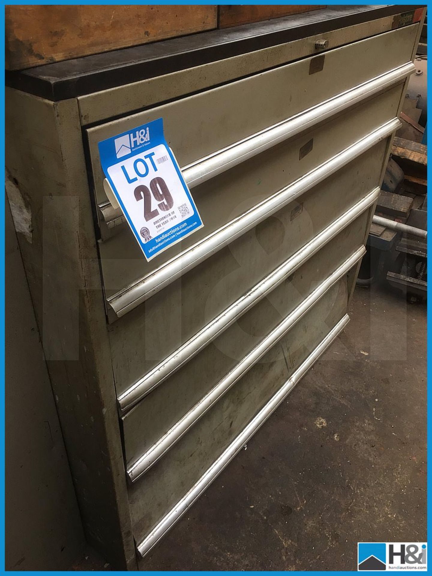 Metal Polstore roller bearing wide drawer unit with 5 drawers. 1100x750x1170. Excludes all - Image 2 of 3