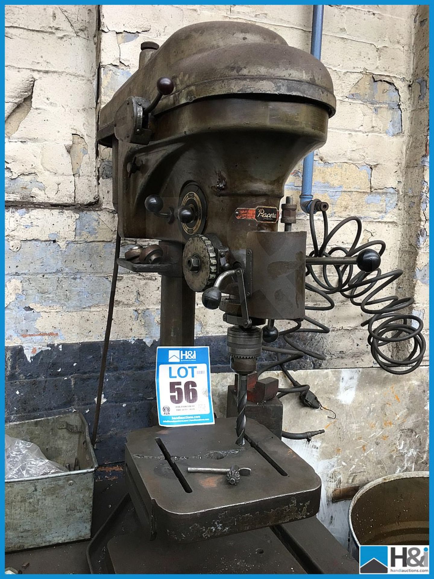 Paceta 3 phase pillar drill. Lift on charge £20+VAT Appraisal: Viewing Advised Serial No: NA