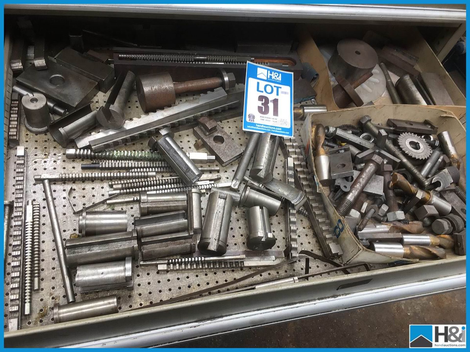 Quantity of broach cutters and other engineering items. Drawers not included Appraisal: Viewing