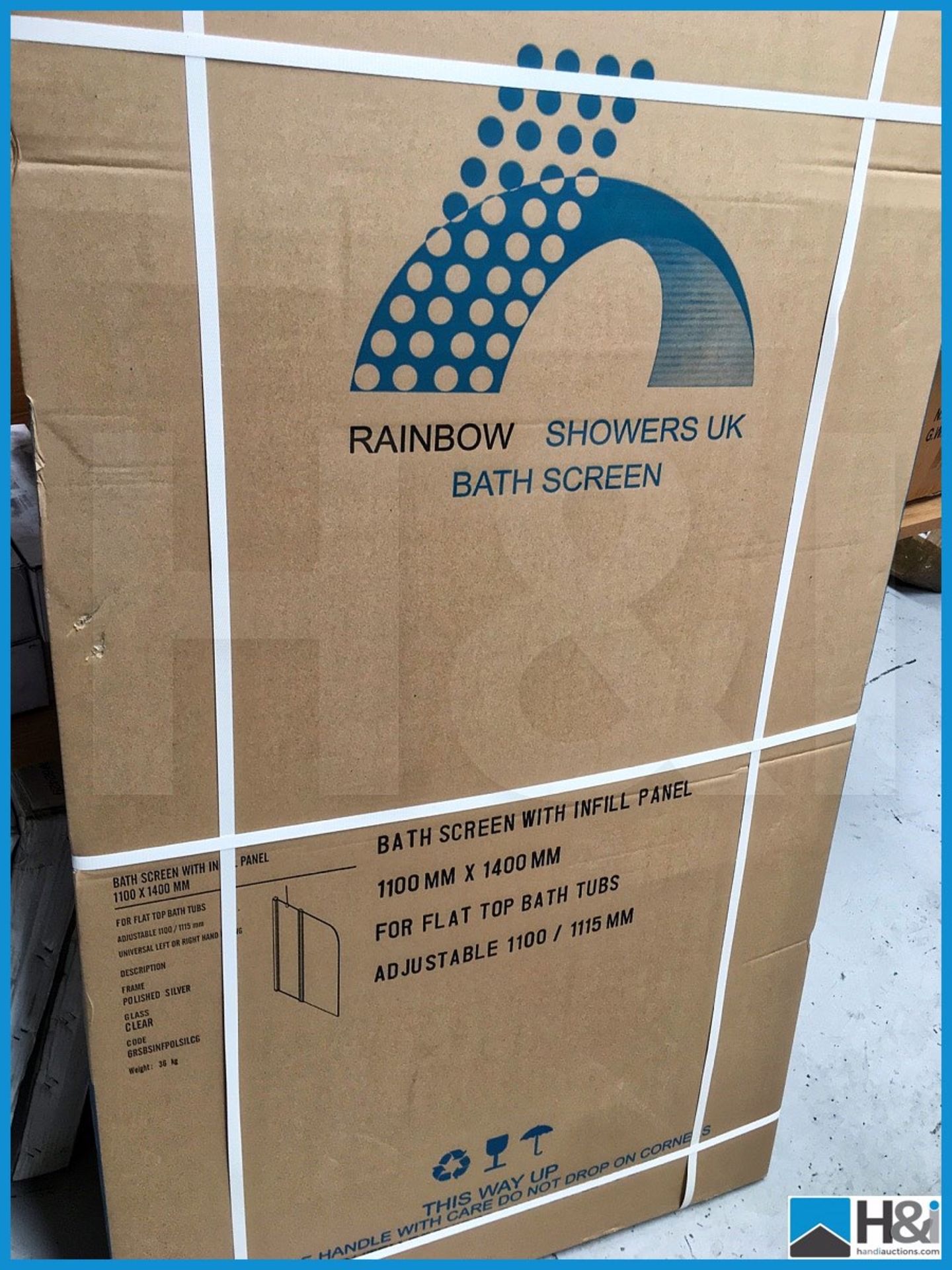 Designer Rainbow bath screen with infill panel 1100x1400. New and boxed. Suggested manufacturers