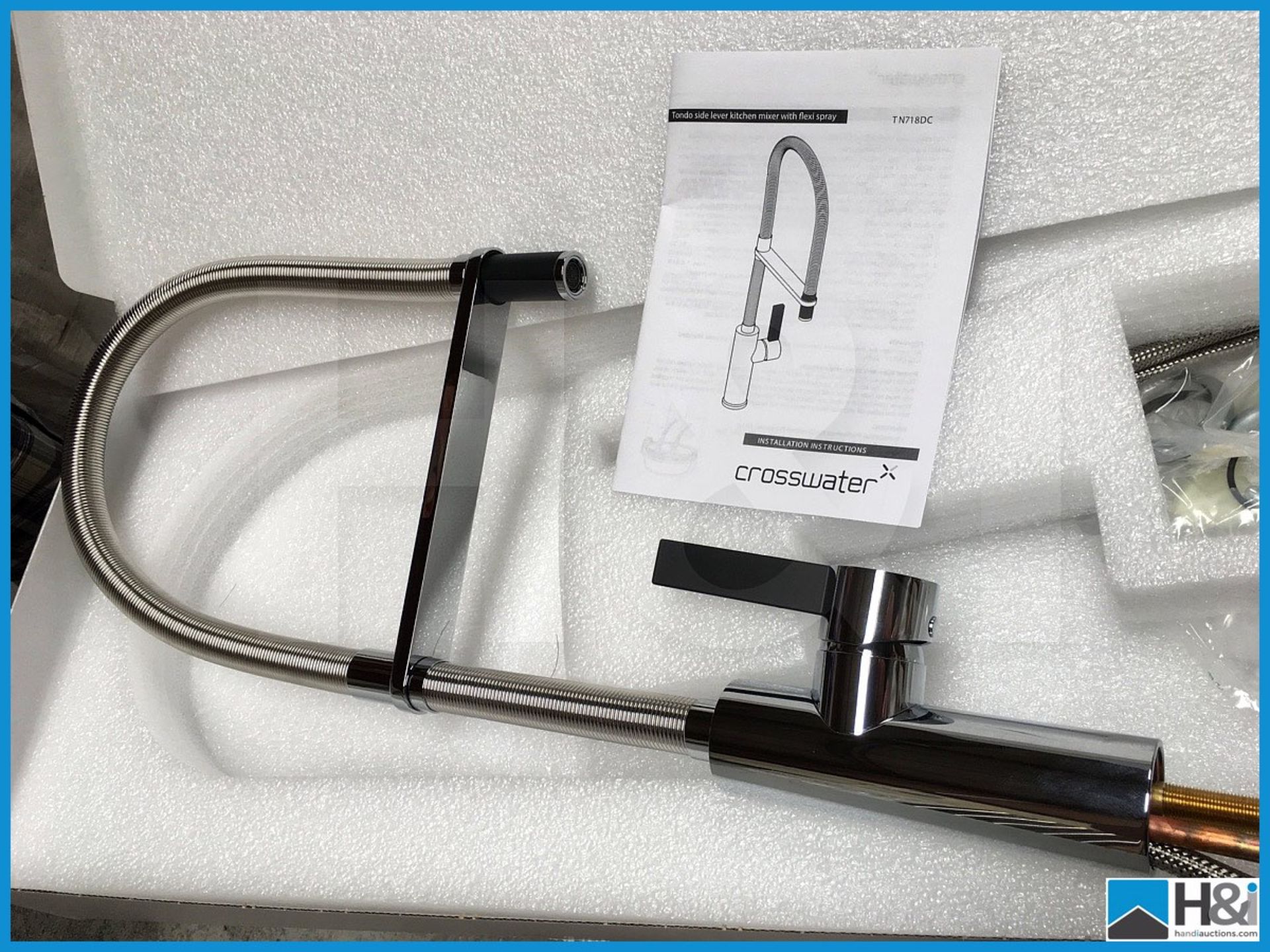 Designer Crosswater polished chrome sprung neck, kitchen mixer. New and boxed. Suggested