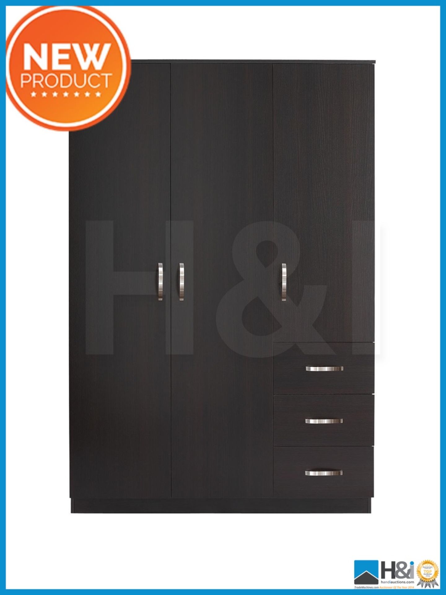 NEW IN BOX PERU 3DOOR 3DRAWER WARDROBE [ESPRESSO] 182 x 120 x 52cm RRP £324 Appraisal: Viewing