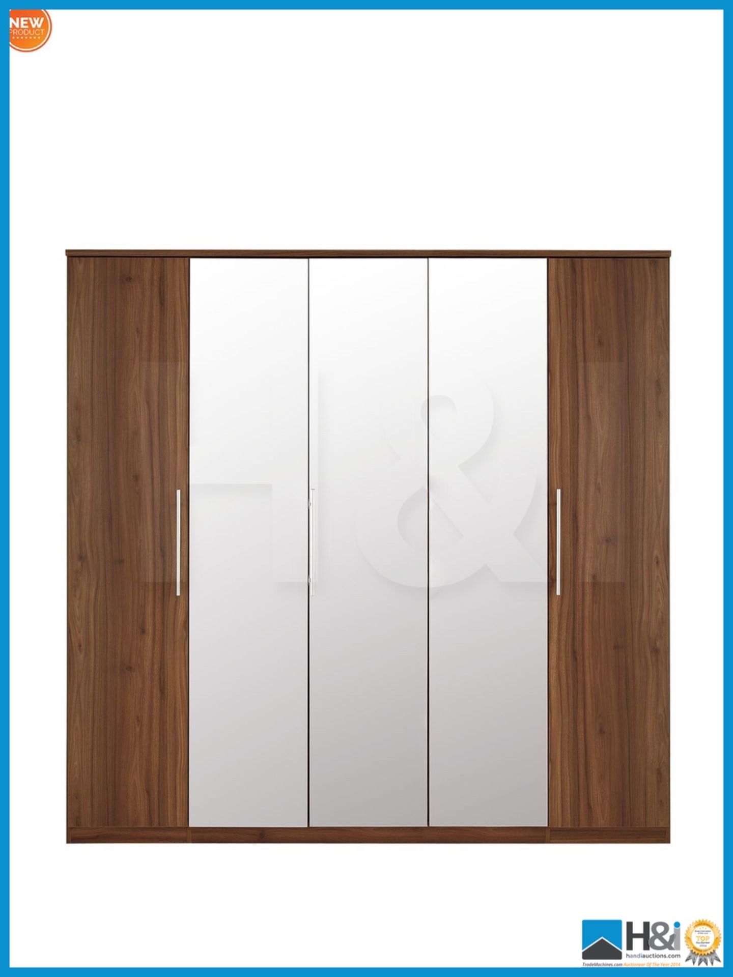 NEW IN BOX PRAGUE 5DOOR WARDROBE [WALNUT] 199 x 201 x 53cm RRP £649 Appraisal: Viewing Essential