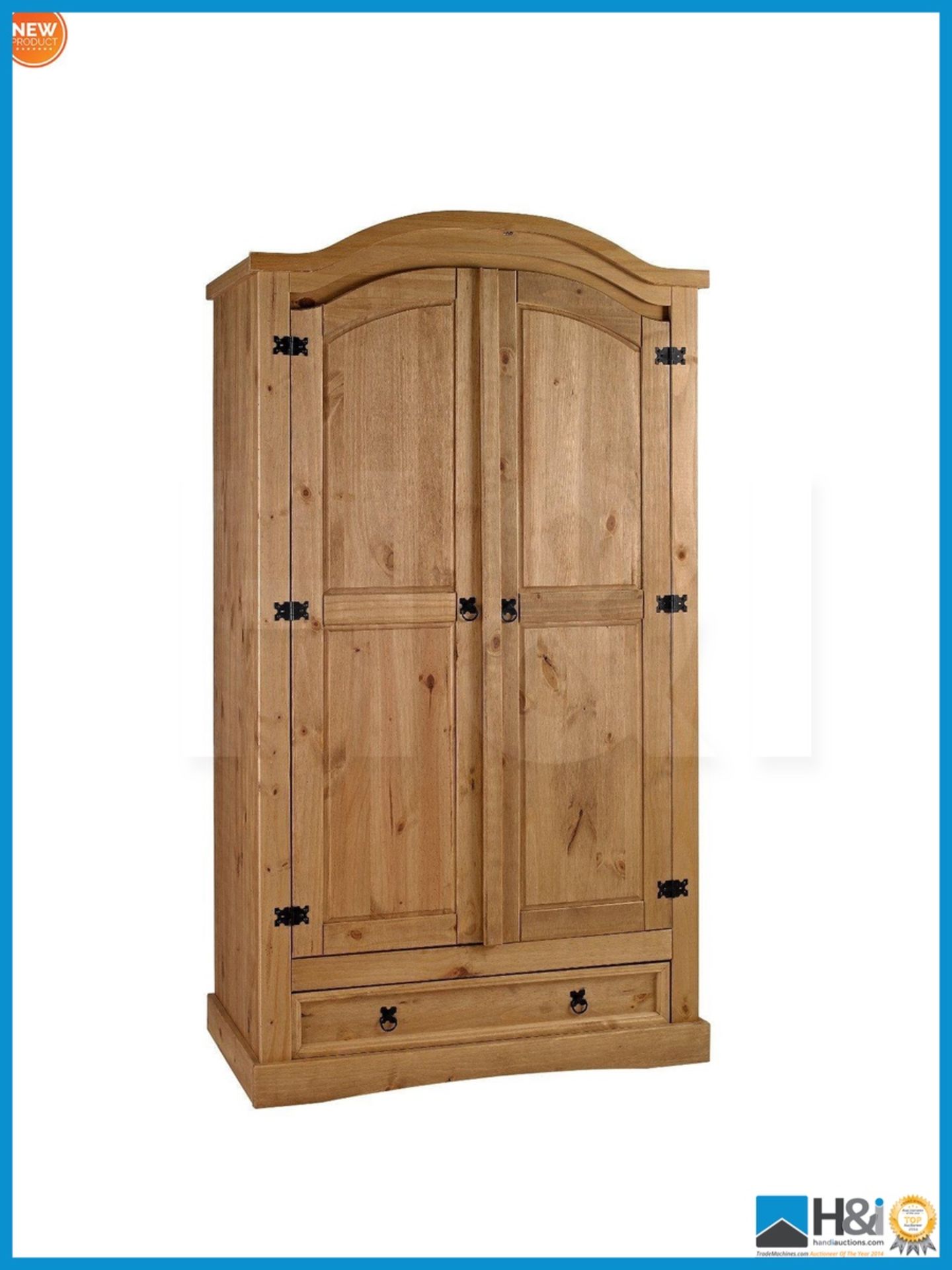 NEW IN BOX CORONA 2DOOR 1DRAWER ARCHED WARDROBE [PINE] 189 x 102 x 56cm RRP £324 Appraisal: