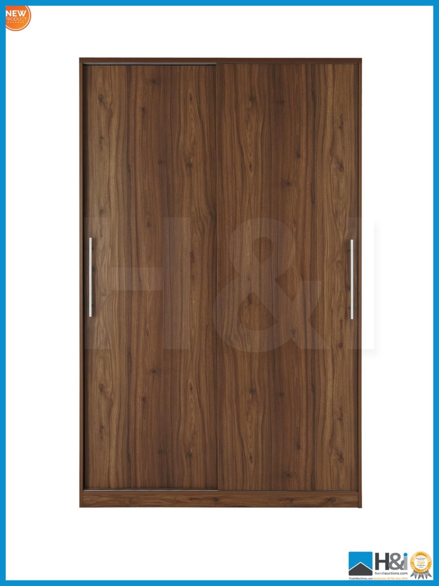 NEW IN BOX PRAGUE 2DOOR SLIDER WARDROBE [WALNUT] 199 x 123 x 62cm RRP £376 Appraisal: Viewing