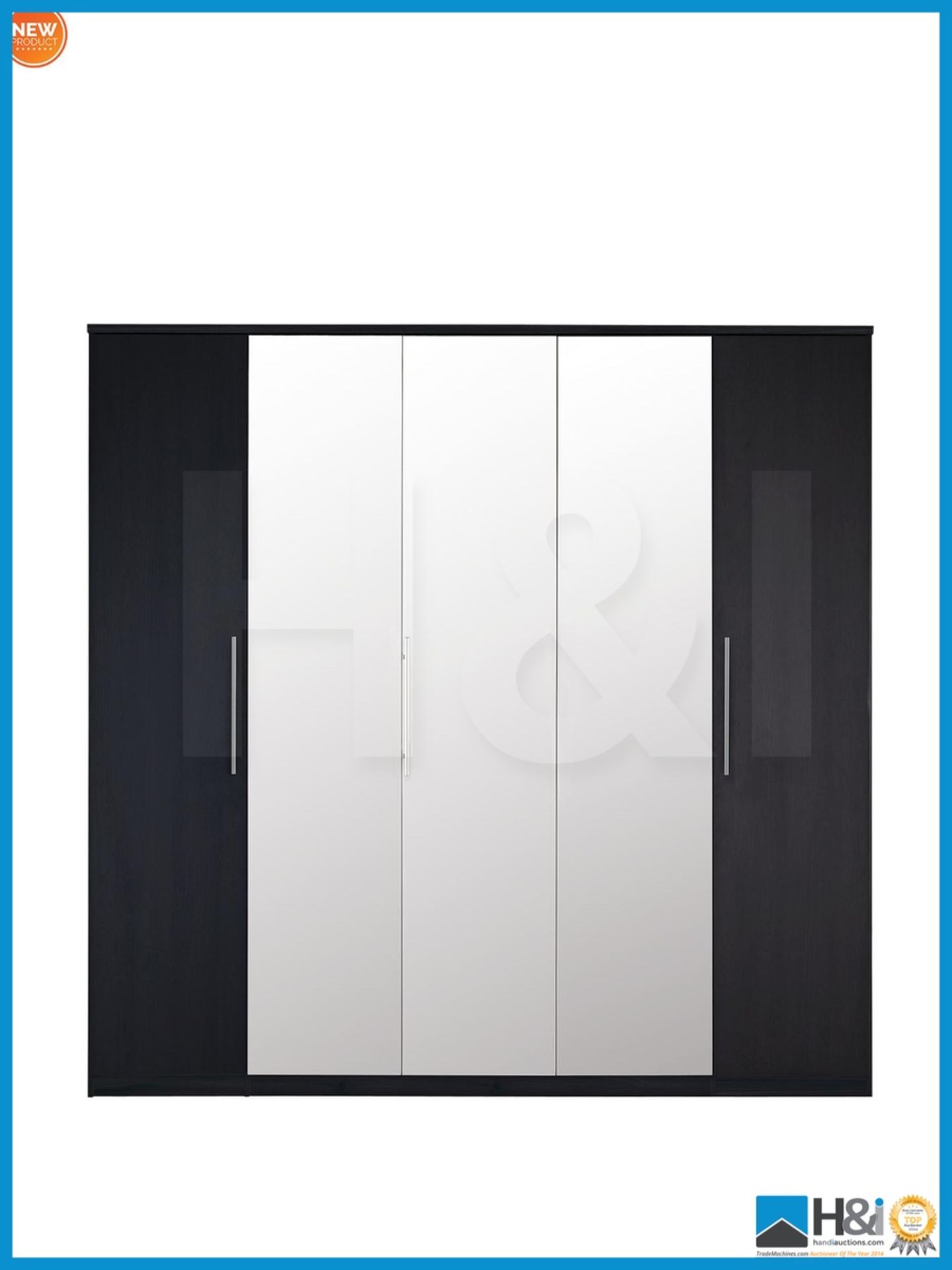 NEW IN BOX PRAGUE 5DOOR WARDROBE [BLACK] 199 x 201 x 53cm RRP £649 Appraisal: Viewing Essential