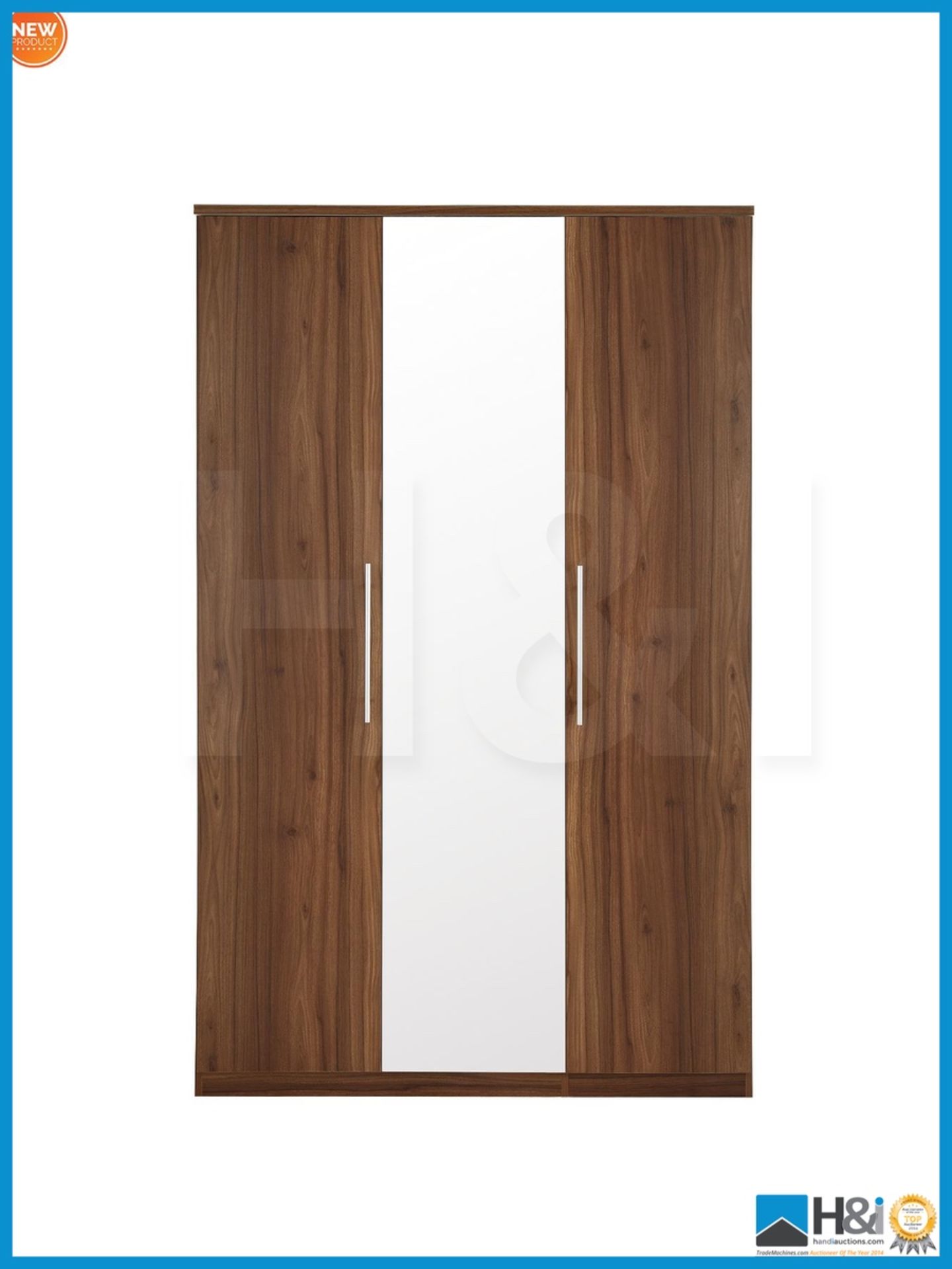 NEW IN BOX PRAGUE 3DOOR WARDROBE [WALNUT] 202 x 123 x 53cm RRP £376 Appraisal: Viewing Essential