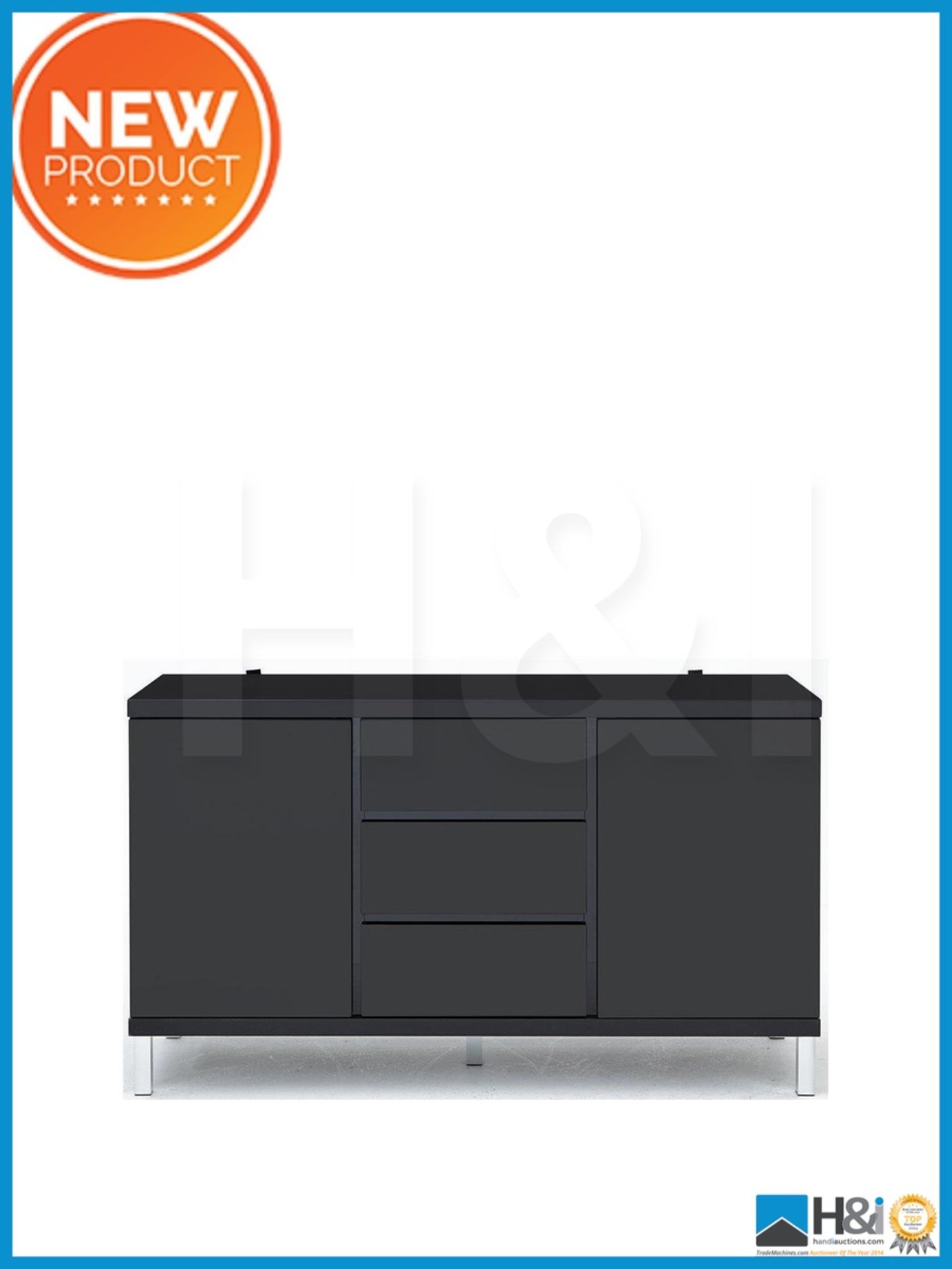 NEW IN BOX ECHO 2DOOR 3DRAWER SIDEBOARD [BLACK GLOSS] 78 x 135 x 45cm RRP £298 Appraisal: Viewing