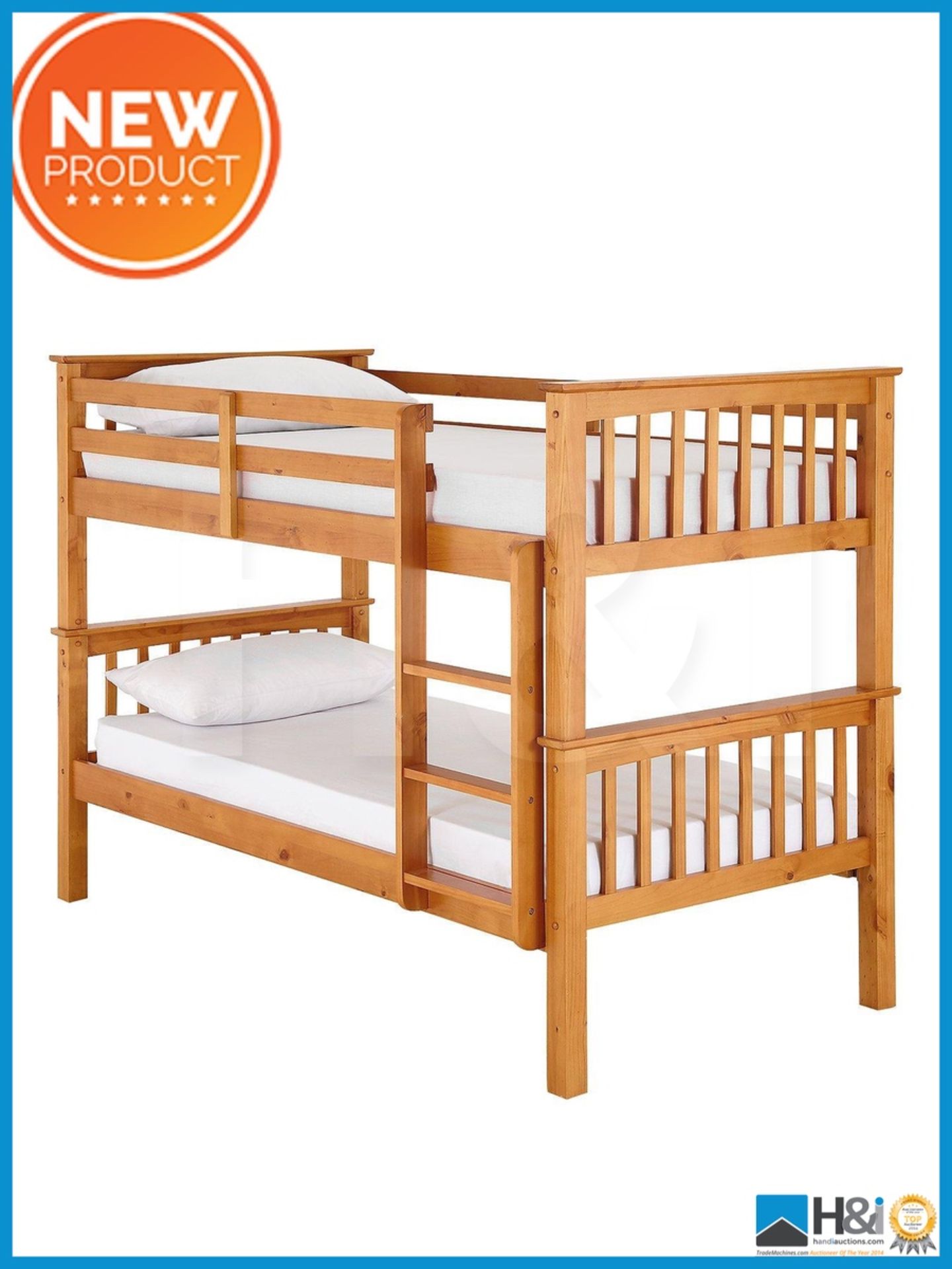 NEW IN BOX NOVARA SINGLE BUNK BED [PINE] 150 x 98 x 203cm RRP £389 Appraisal: Viewing Essential