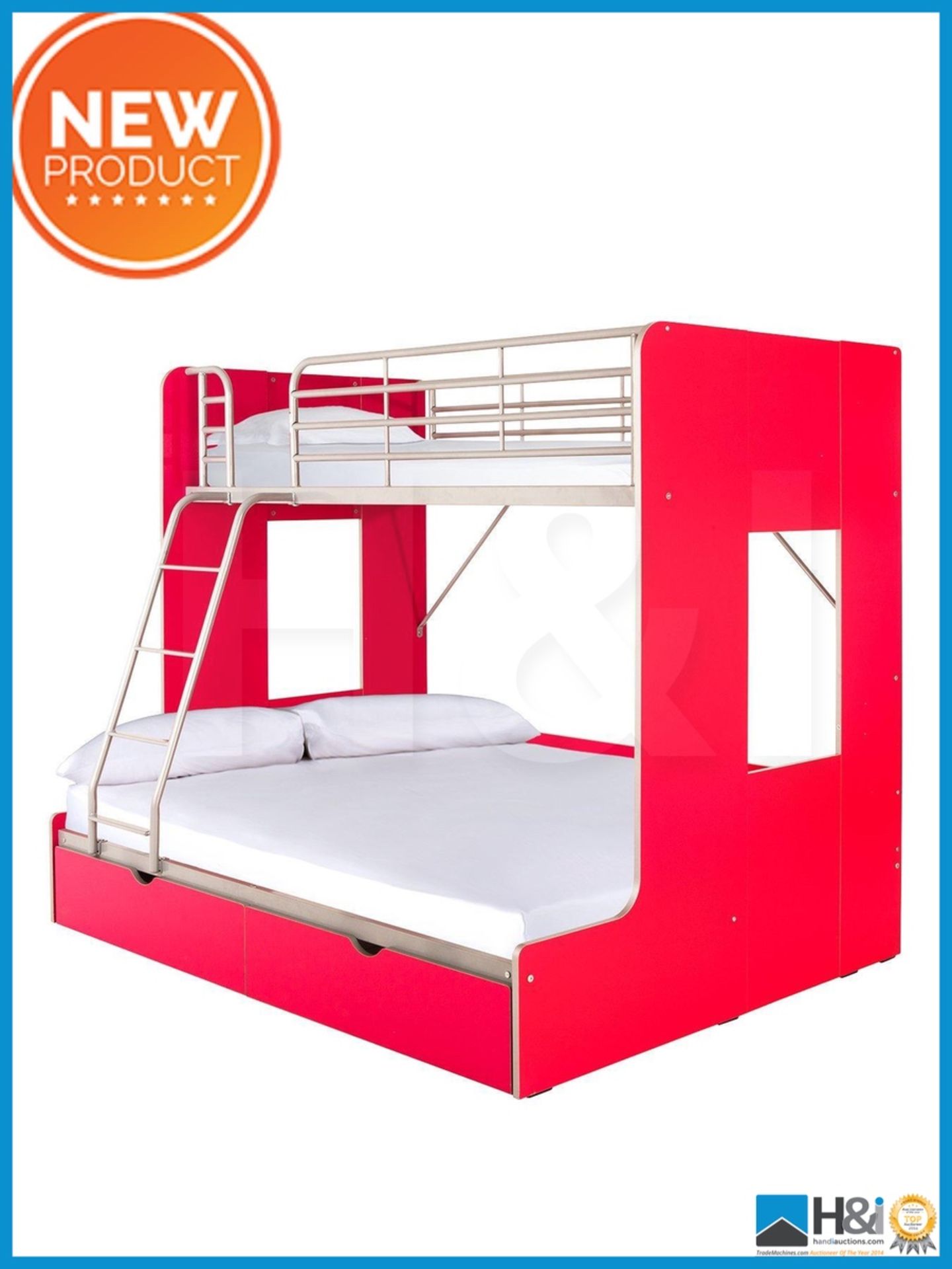 NEW IN BOX FLORIDA 2DRAWER TRIO BUNK BED [PINK] 171 x 148 x 196cm RRP £649 Appraisal: Viewing