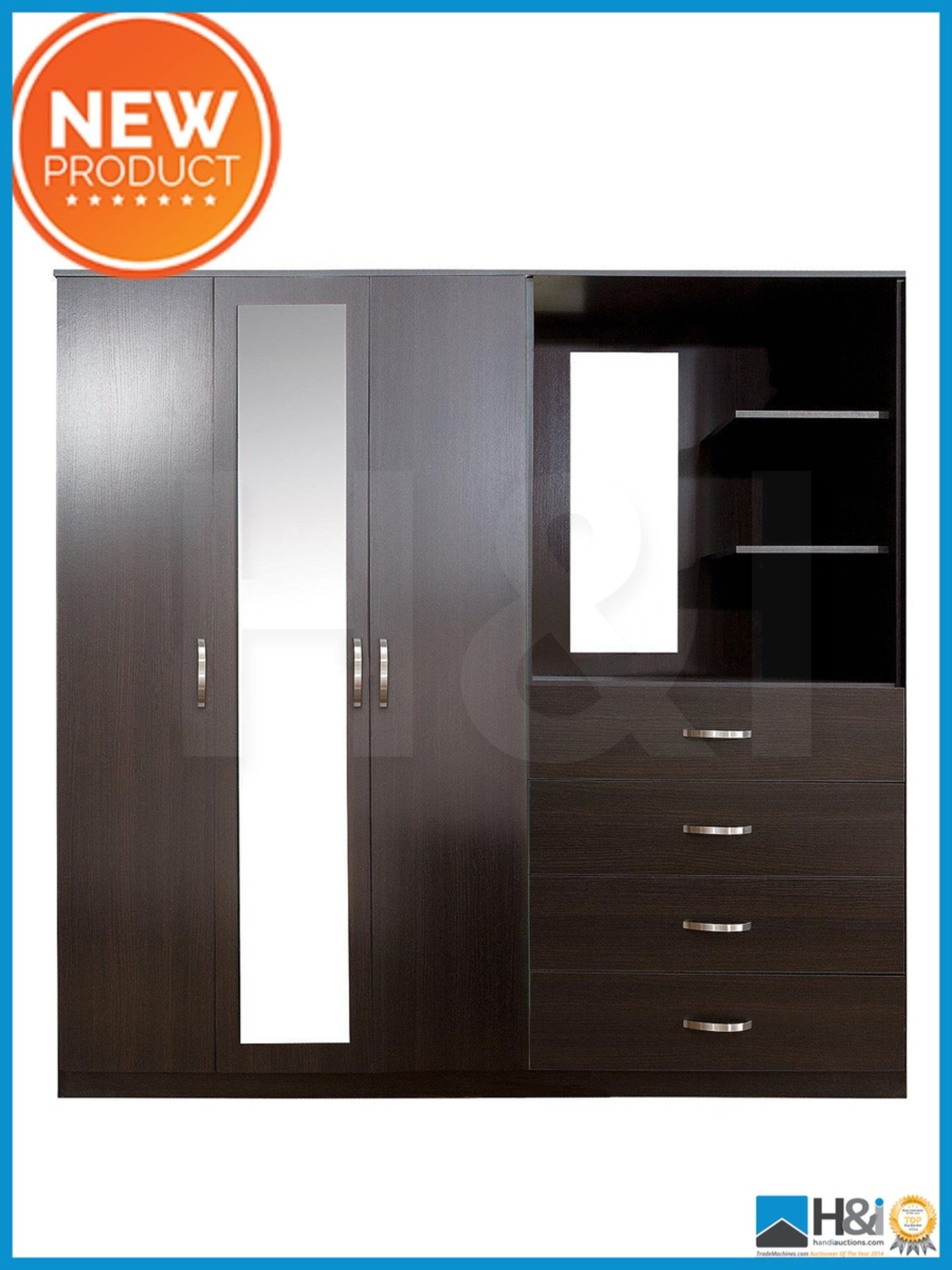 NEW IN BOX PERU 3DOOR 4DRAWER WARDROBE [ESPRESSO] 182 x 200 x 52cm RRP £454 Appraisal: Viewing