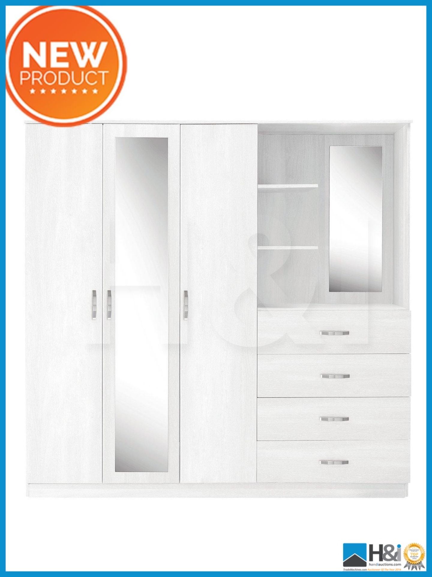 NEW IN BOX PERU 3DOOR 4DRAWER WARDROBE [WHITE] 182 x 200 x 52cm RRP £454 Appraisal: Viewing