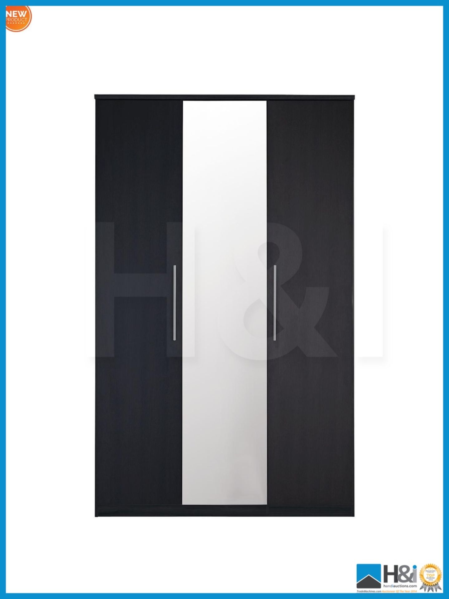 NEW IN BOX PRAGUE 3DOOR WARDROBE [BLACK] 201 x 123 x 53cm RRP £376 Appraisal: Viewing Essential
