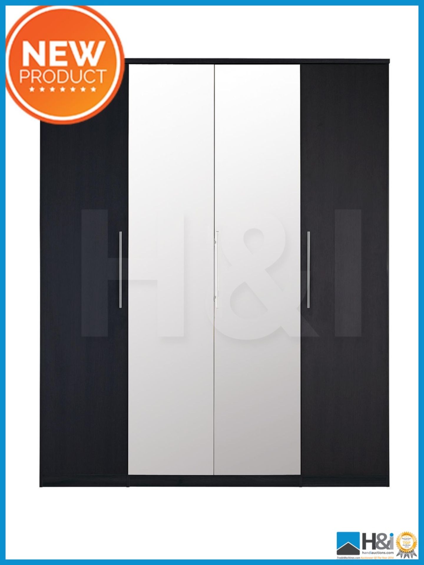 NEW IN BOX PRAGUE 4DOOR WARDROBE [BLACK] 199 x 161 x 53cm RRP £493 Appraisal: Viewing Essential