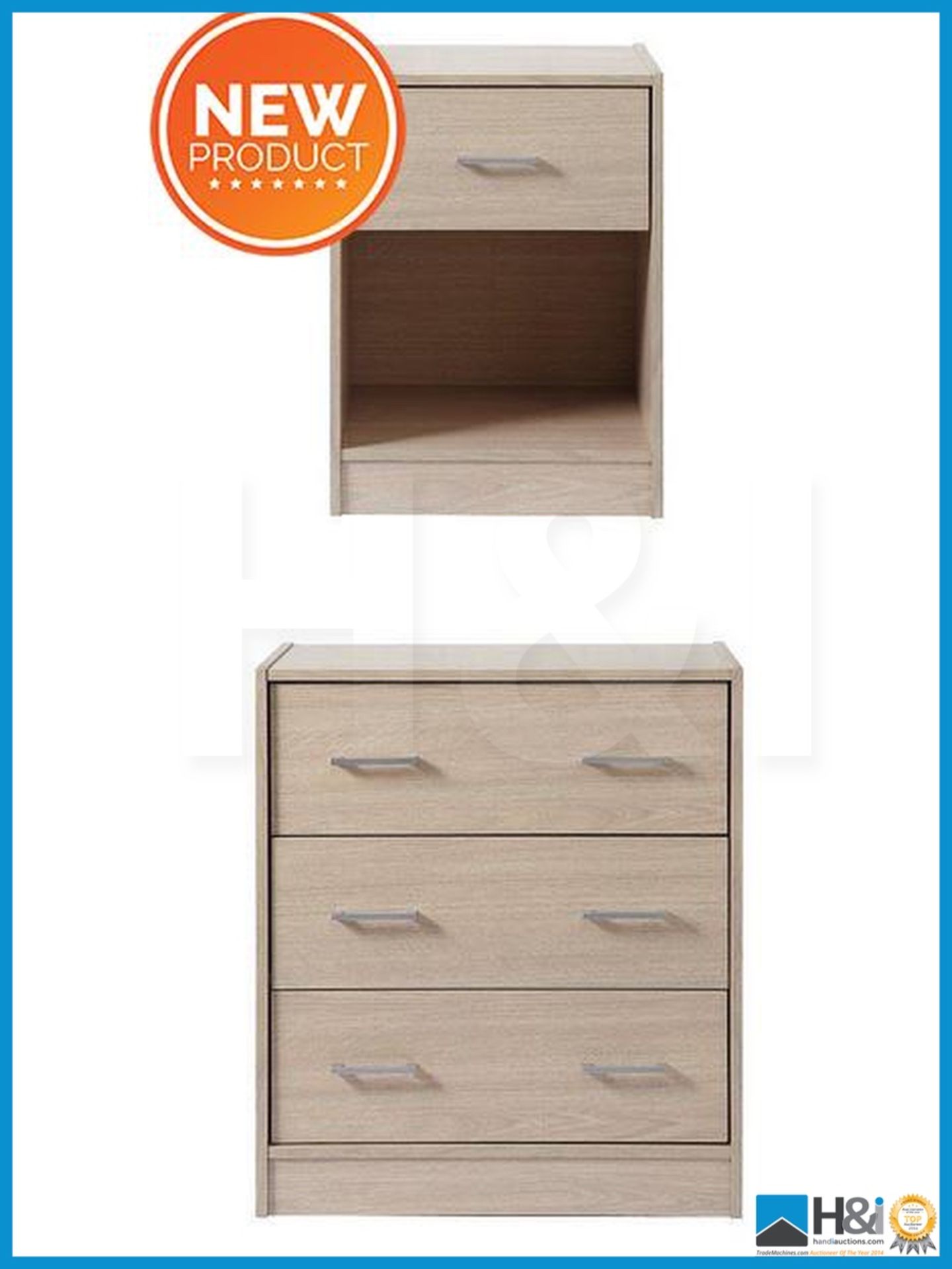 NEW IN BOX BOSTON 2 PIECE BEDROOM SET [OAK] 71 x 62 x 40cm RRP £116 Appraisal: Viewing Essential