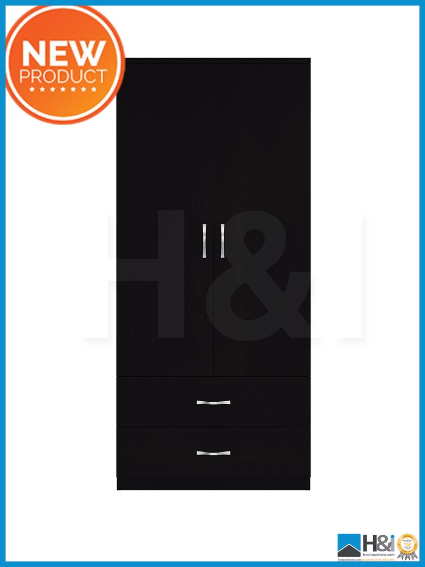 DAMAGED BOX ITEM A1 PORTLAND 2DOOR 2DRAWER WARDROBE [BLACK] 181 x 81 x 52cm RRP £246 Appraisal: