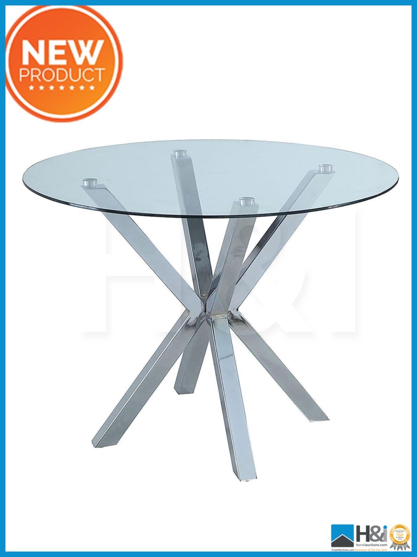 NEW IN BOX CHOPSTICK DINING TABLE [CLEAR/CHROME] 75 x 100 x 100cm RRP £246 Appraisal: Viewing