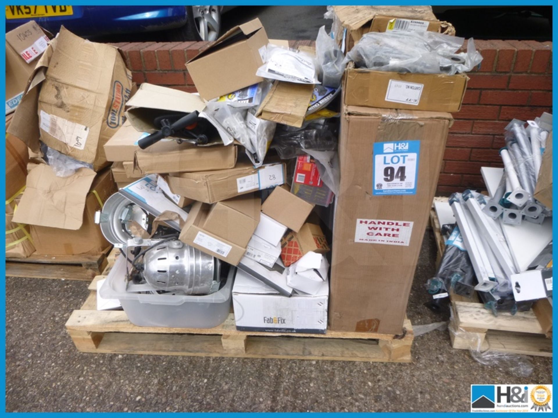 GREAT MIXED PALLET OF HARDWARE, INCLUDING FIXINGS, AGRICULTURAL IRONMONGERY, LARGE T-HINGES,