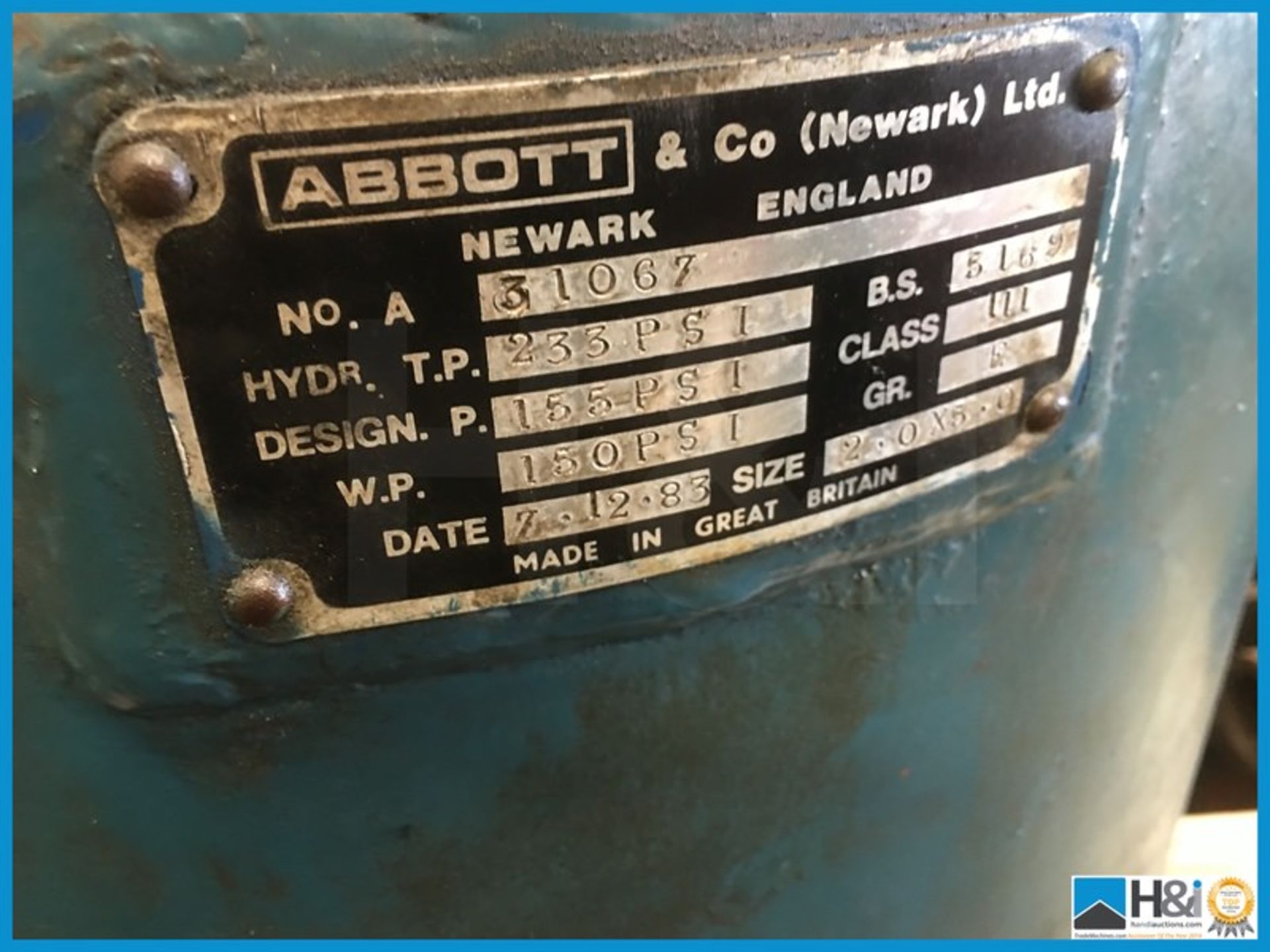 Abbott 31067 vertical receiver tank in good condition Appraisal: Viewing Advised Serial No: NA - Image 3 of 3