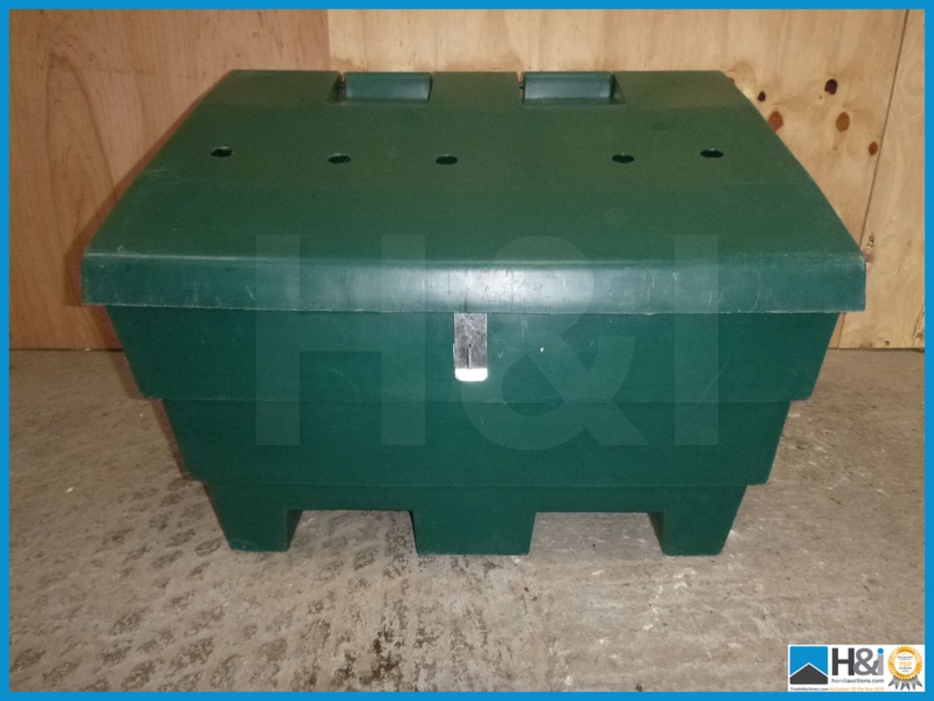 Lockable green plastic storage boxes suitable for storage of grit garden tools etc item is new 880