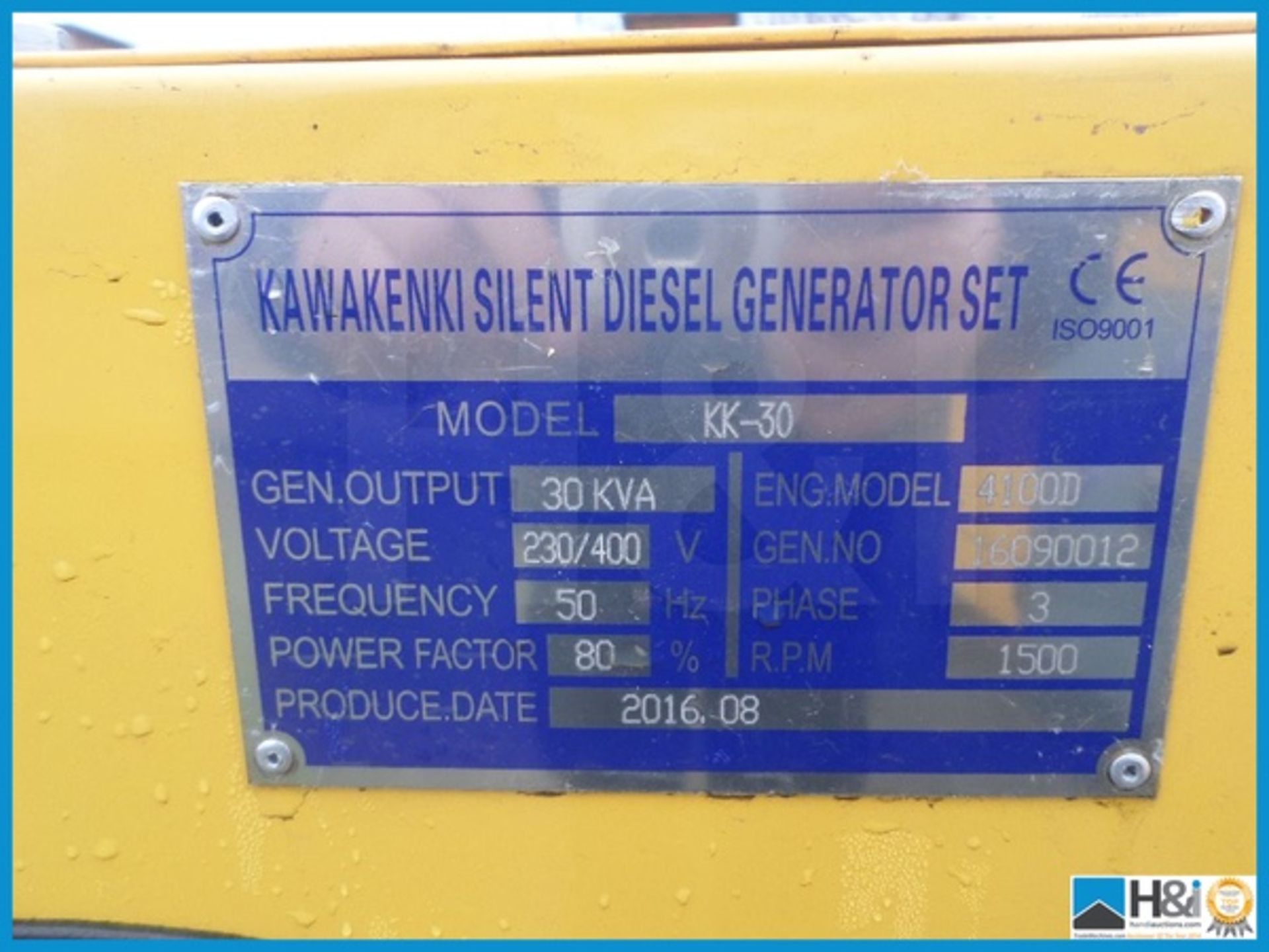2017 new unused 30 KVA silent generator, single phase three phase, safety switch, control panel, - Image 7 of 7