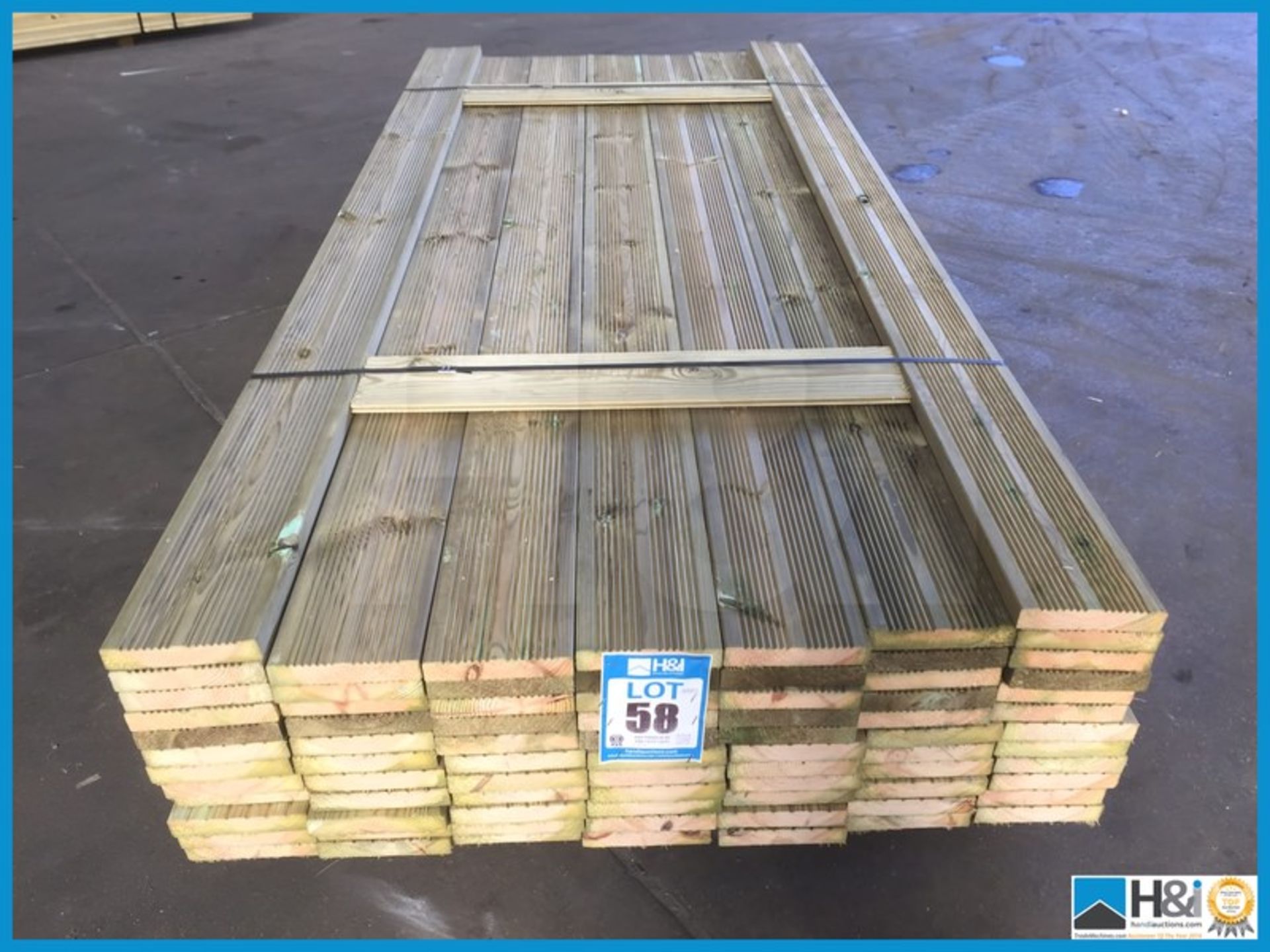 79 lengths of tanalised 32x150 decking in approx. 2.4 metre lengths. Enough to cover 28m2 Appraisal: - Image 3 of 6