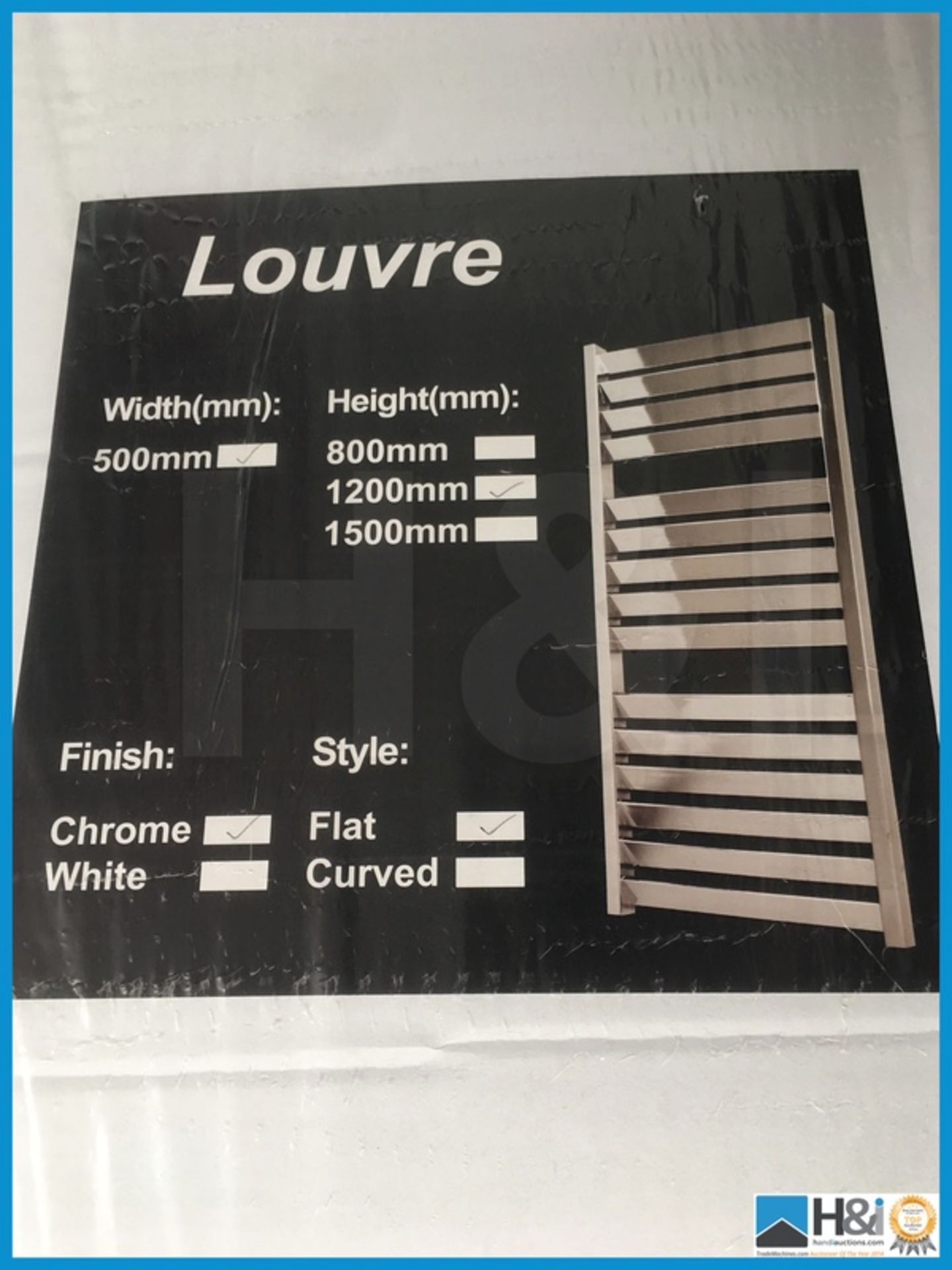 Designer luxury Louvre polished chrome radiator 500x1200. New and boxed. Suggested manufacturers - Image 2 of 2