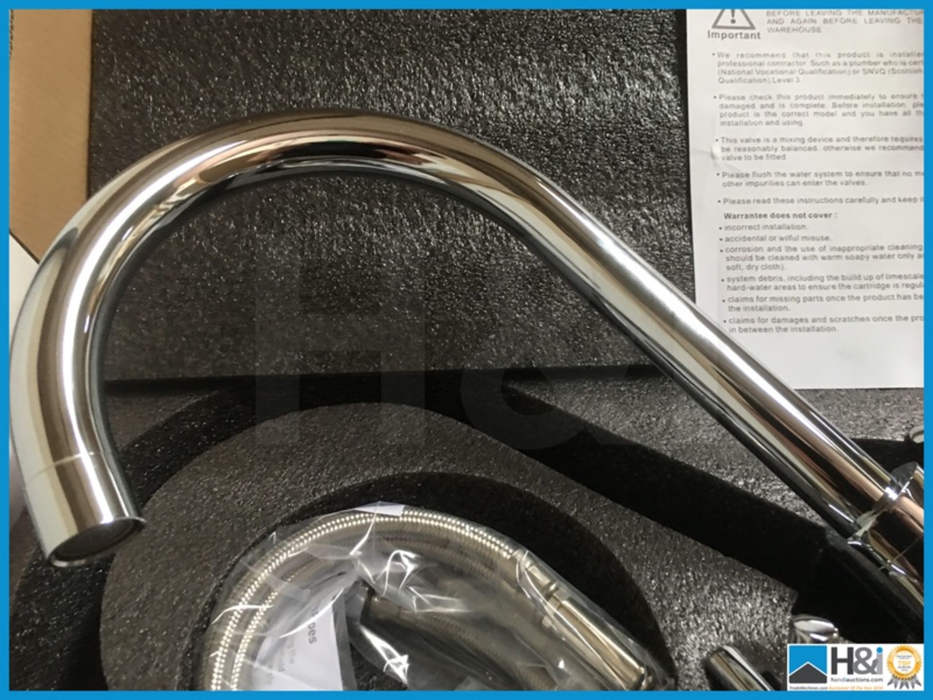 Designer polished chrome I77 kitchen mixer with cross heads. New and boxed. Suggested - Image 4 of 4