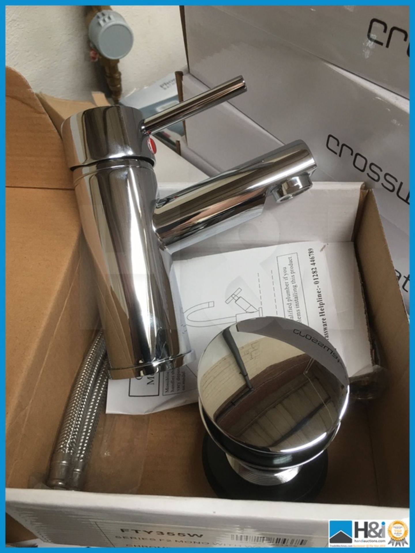 Designer Series F2 polished chrome mono basin mixer with matching waste. New and boxed. Suggested