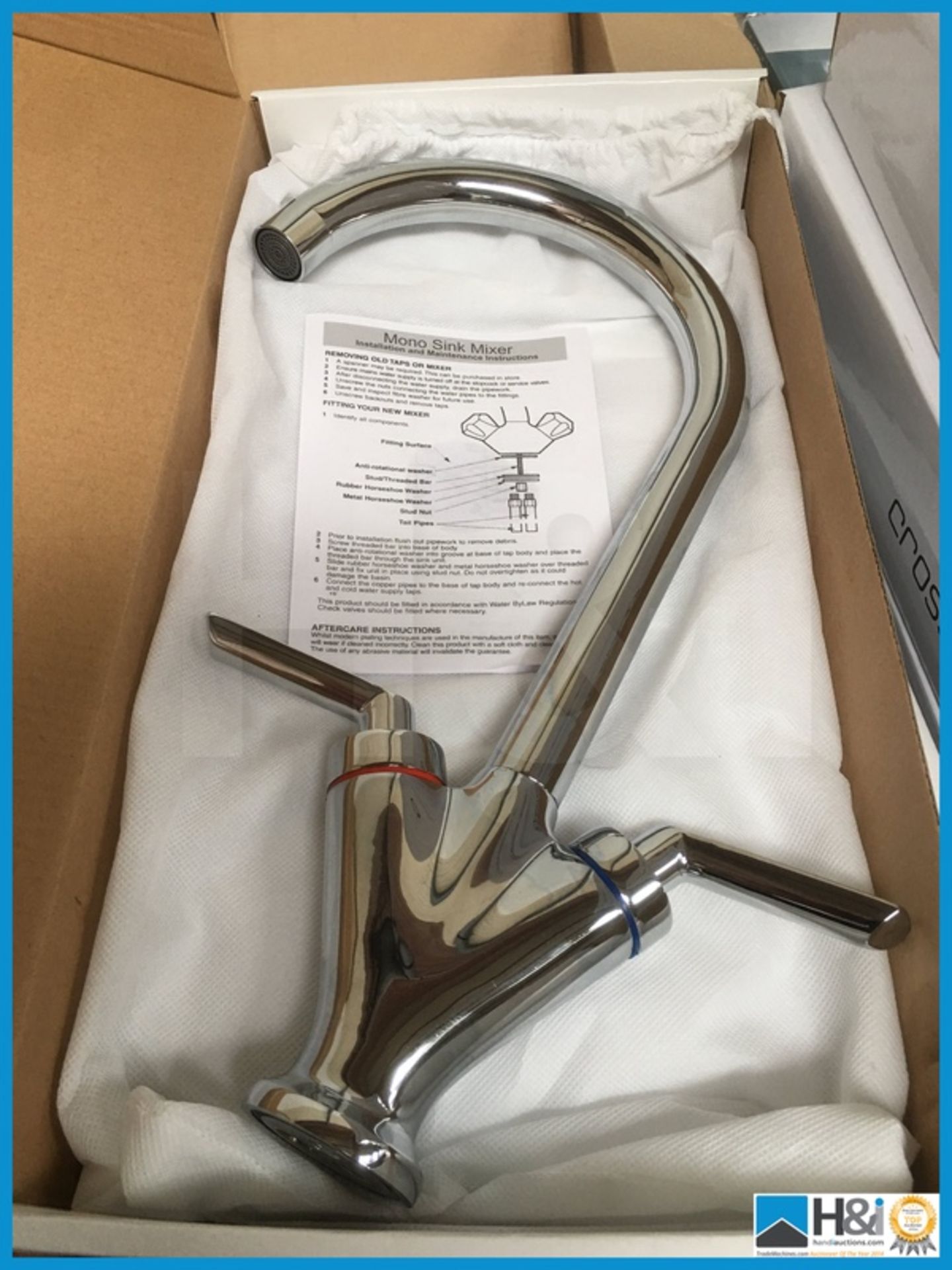 Beautiful TS77 designer polished chrome kitchen mono mixer. New and boxed. Suggested manufacturers