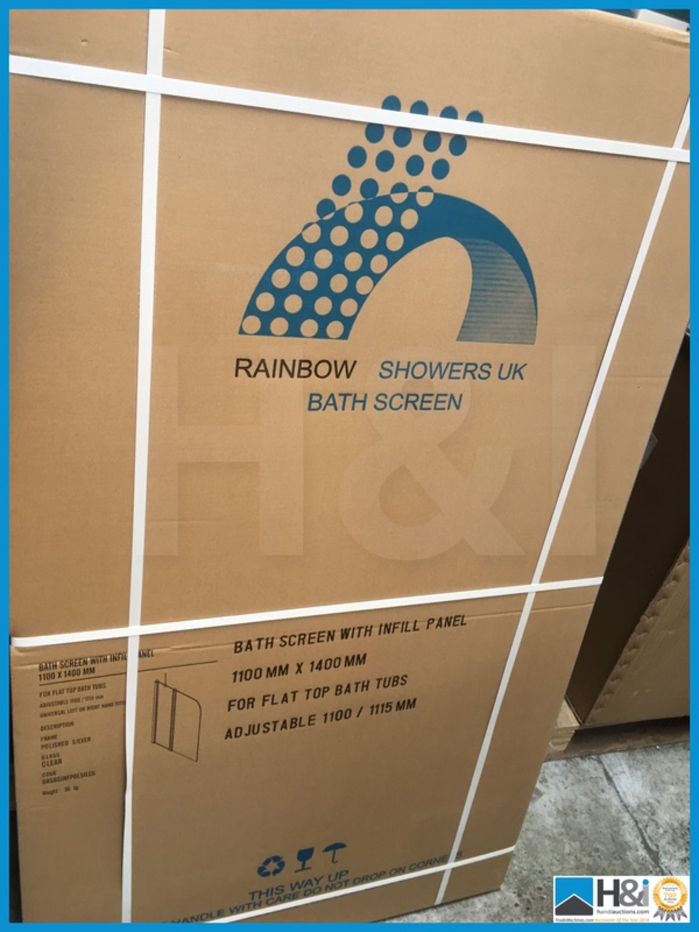 Designer Rainbow bath screen with infill panel 100x1400 for flat top bathtubs. New and boxed.