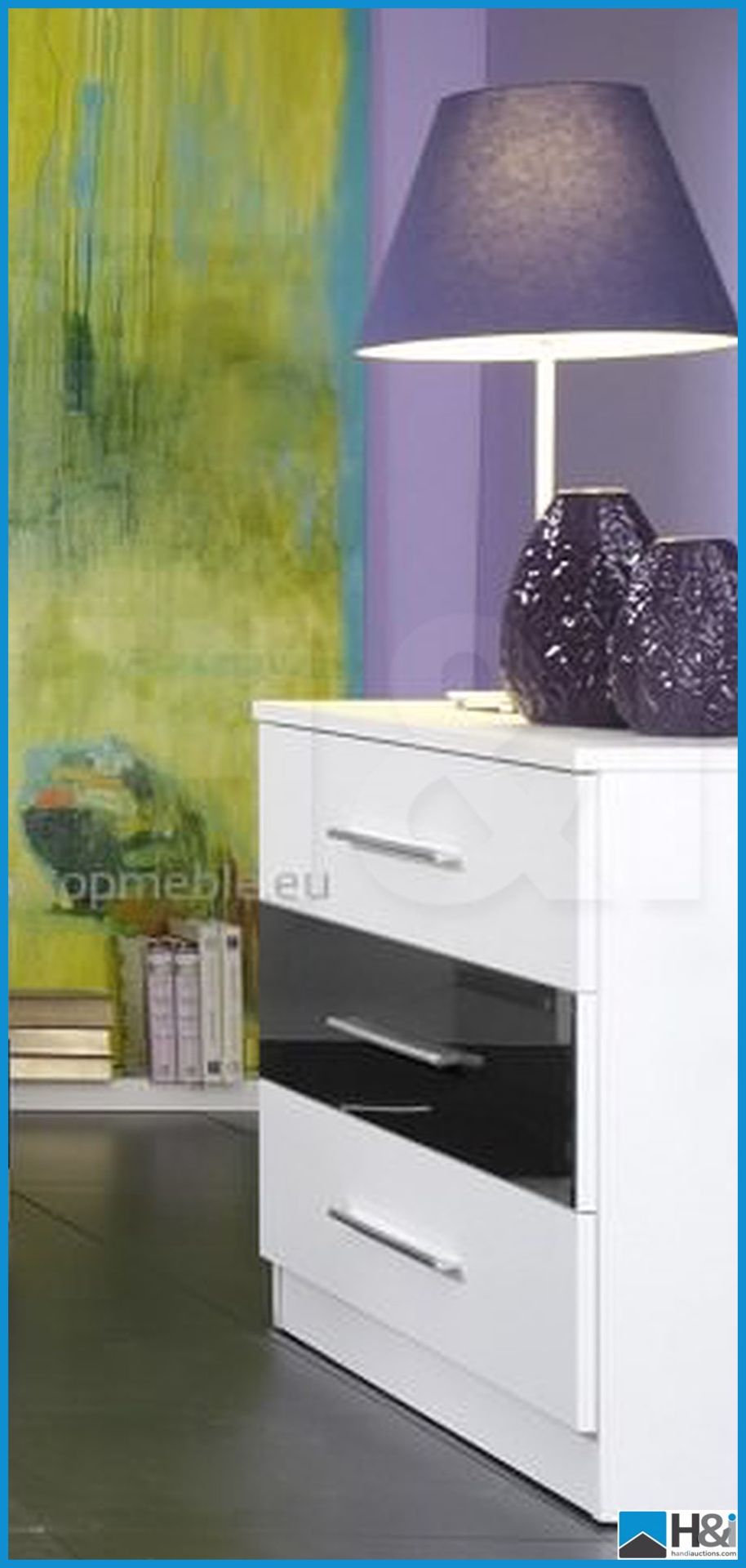 NEW IN BOX MONACO 3DRAWER CHEST [WHITE/BLACK] 72 x 90 x 43cm RRP £259 Appraisal: Viewing Essential