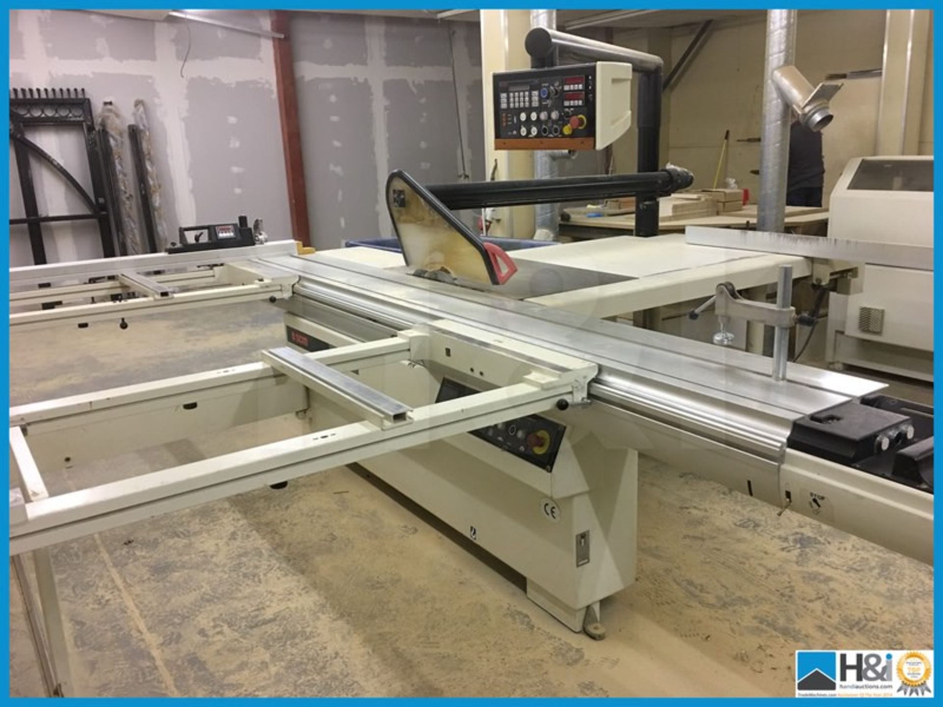 Superb SCM 400E 3.6 metre panel saw with programmable powered rip fence, programmable digital rise