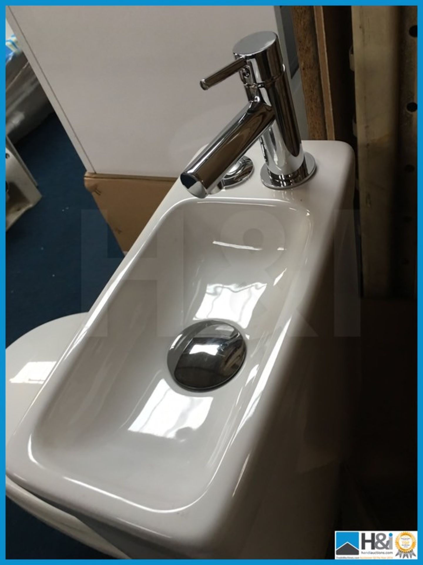 Beautiful designer Cooke and Lewis cloakroom toilet with inset basin, polished chrome tap and soft - Image 3 of 5