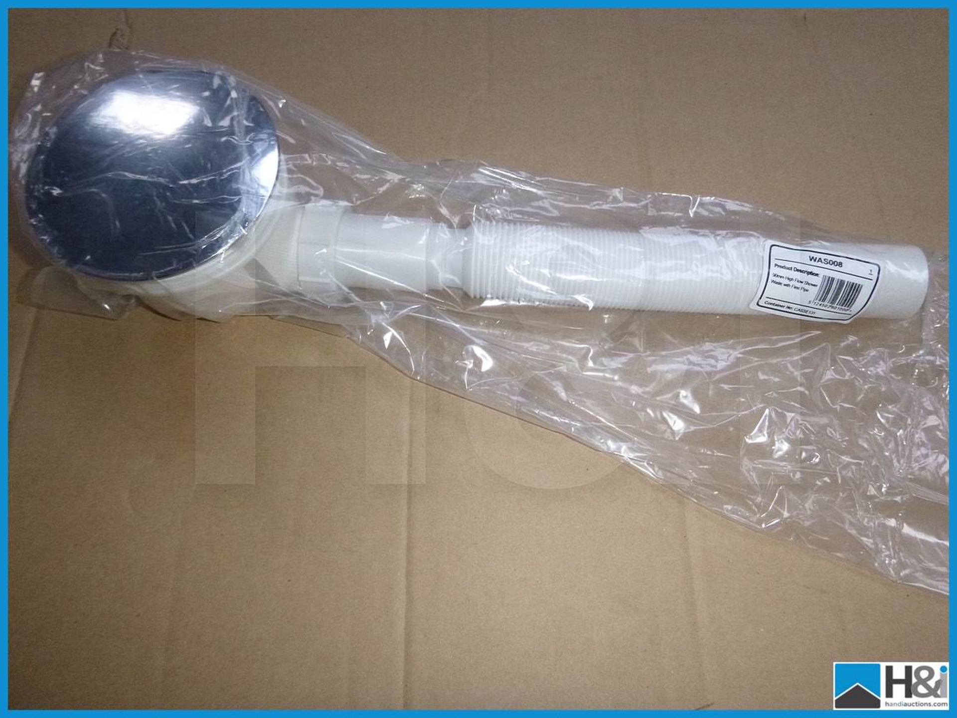 Designer 90mm WAS008 high flow shower waste with flexible pipe. New and Boxed. Suggested