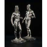 2 sculptures en argent 925- par A. Santini- XXe- Italie- d'après les bronzes antiques figurant les