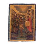 La Résurrection et le Baptême de Christ-  paire d'icônes sur panneau- Grèce prob. XVIIIe s.-