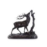 Pierre-Jules Mène (1810-1879)- Cerf mangeant une feuille- bronze- signé- 36-5x38-5 cm  /