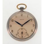 Zenith- montre de poche acier petite seconde- mécanique- cadran argenté mat- chiffres arabes et