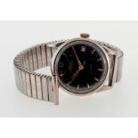 Certina- montre-bracelet en acier des années 1960- automatique- 21 rubis- cadran noir- aiguilles-